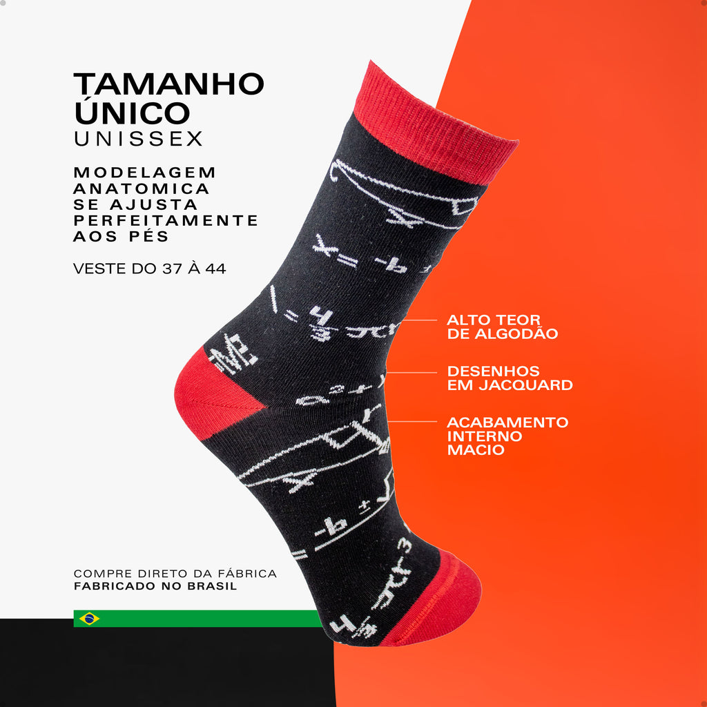 Meia Divertida Estampada Oddo Cano Longo Equação Matemática