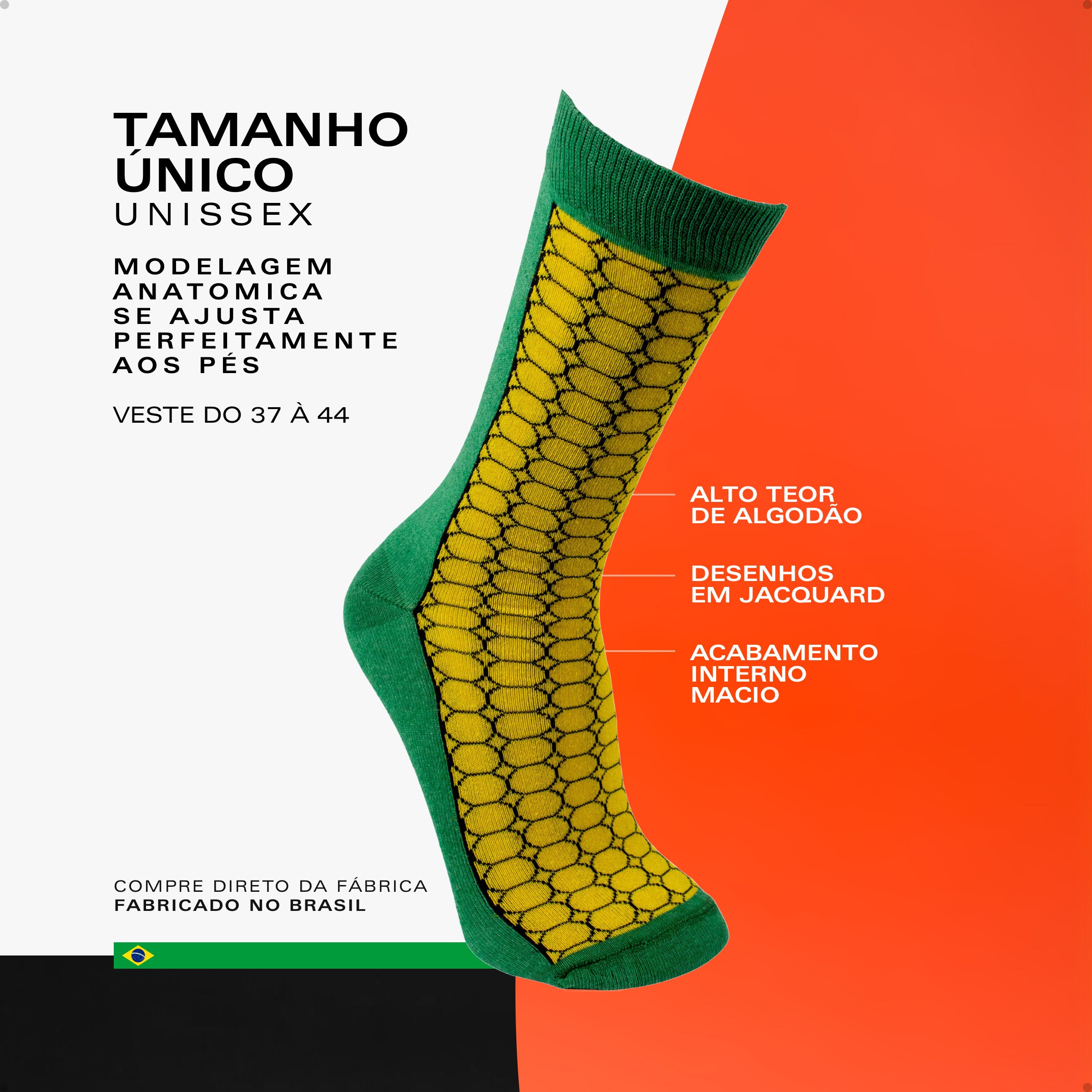 Meia Divertida Estampada Oddo Cano Longo Verde e Amarelo Milho