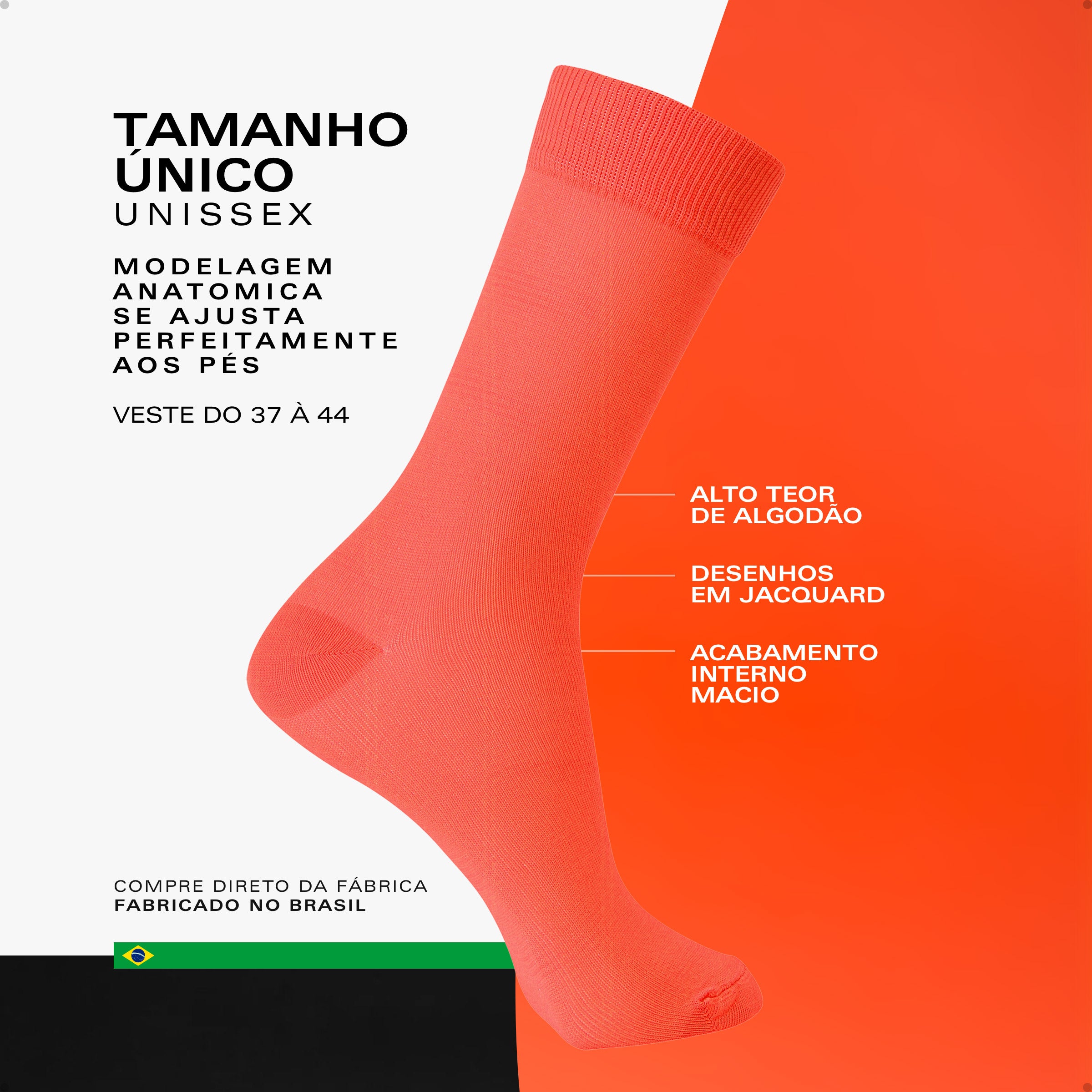 Meia Divertida Estampada Oddo Cano Longo Laranja Neon