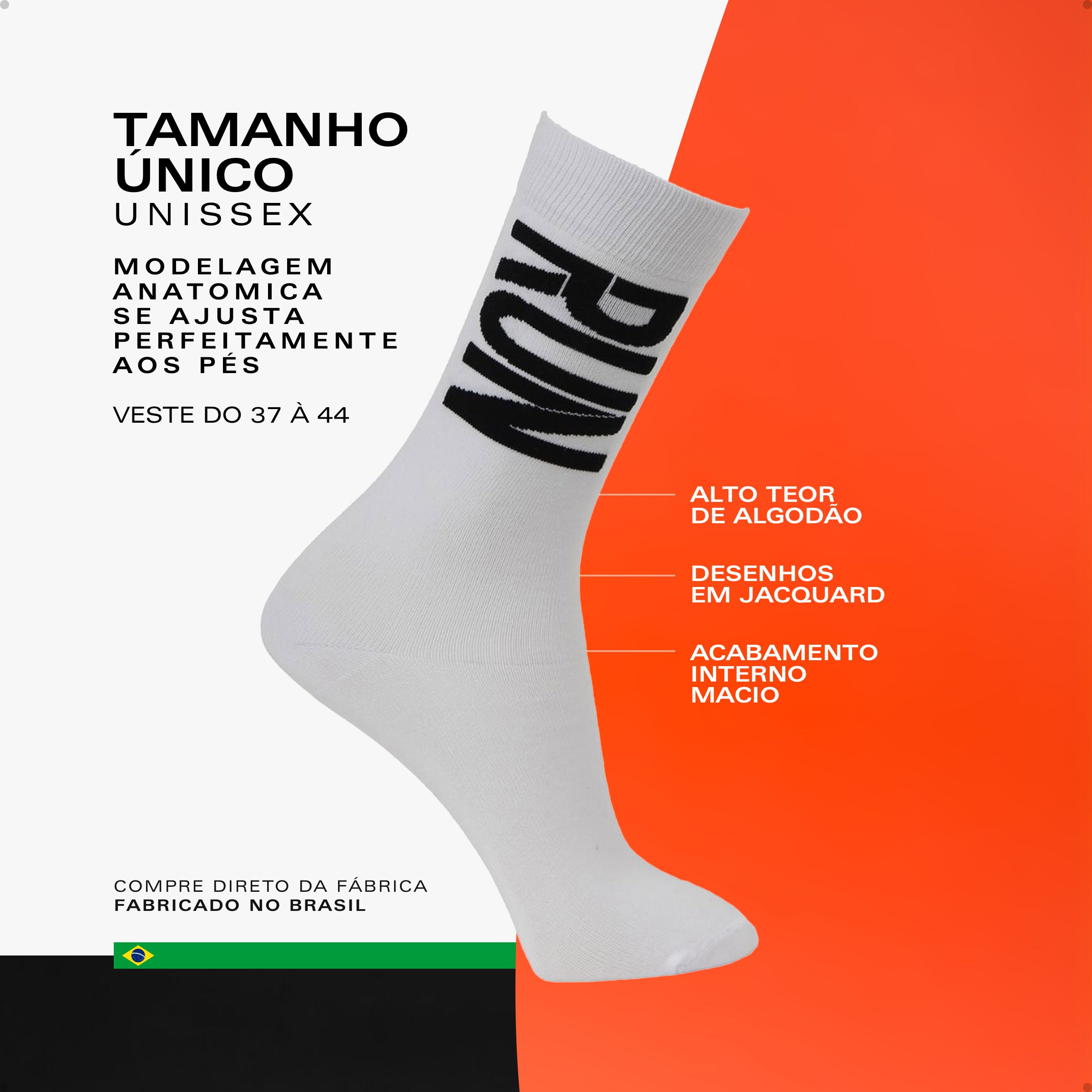 Meia Divertida Estampada Oddo Cano Longo Branca Run