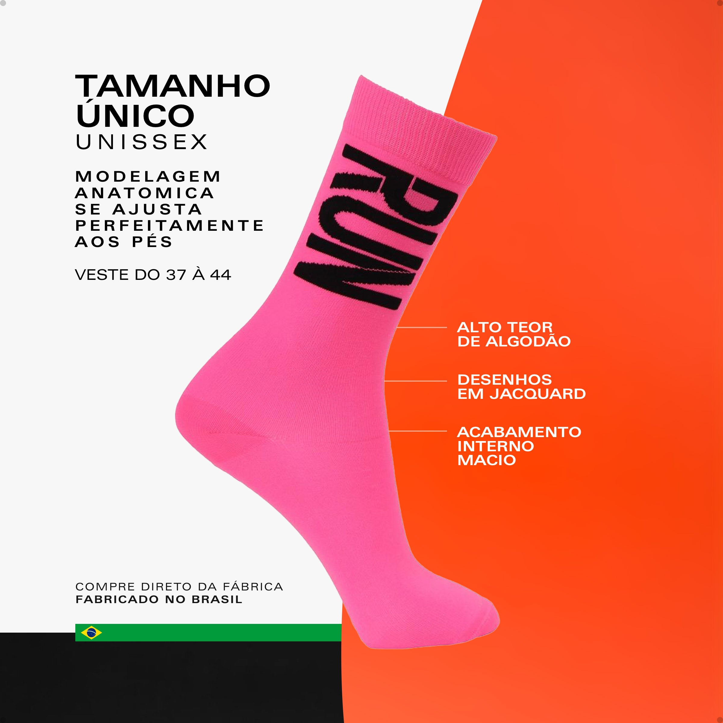 Meia Divertida Estampada Oddo Cano Longo Rosa Run