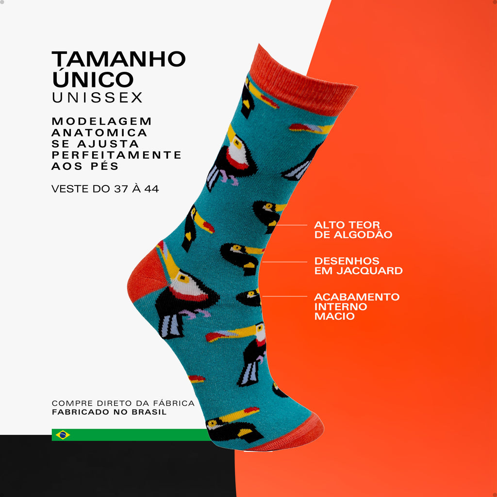 Meia Divertida Estampada Oddo Cano Longo Verde Tucano