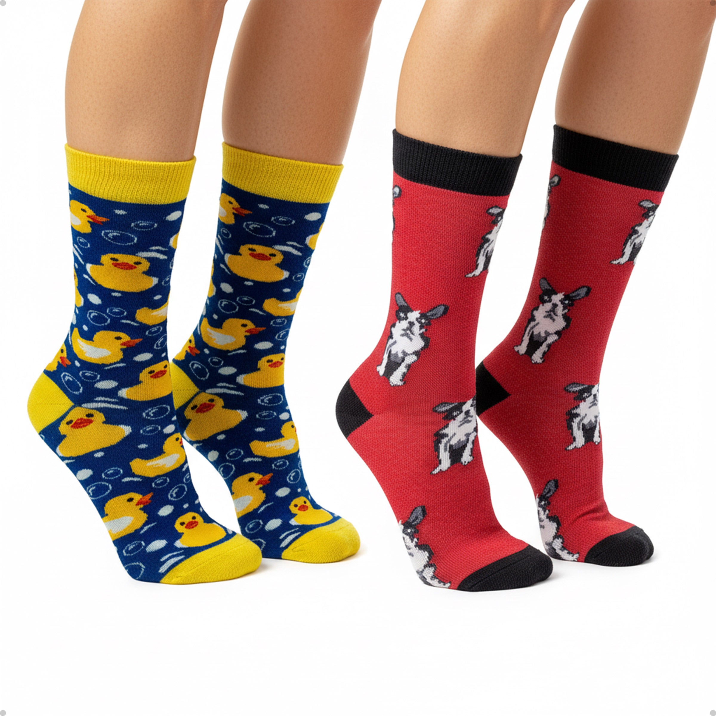 Kit 2 Meias Divertidas Estampadas Oddo Animais Pato Bulldog