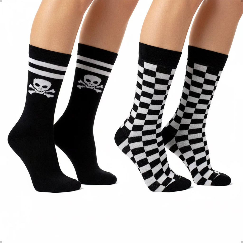 Kit 2 Meias Divertidas Estampadas Oddo Estampado Caveira Xadrez