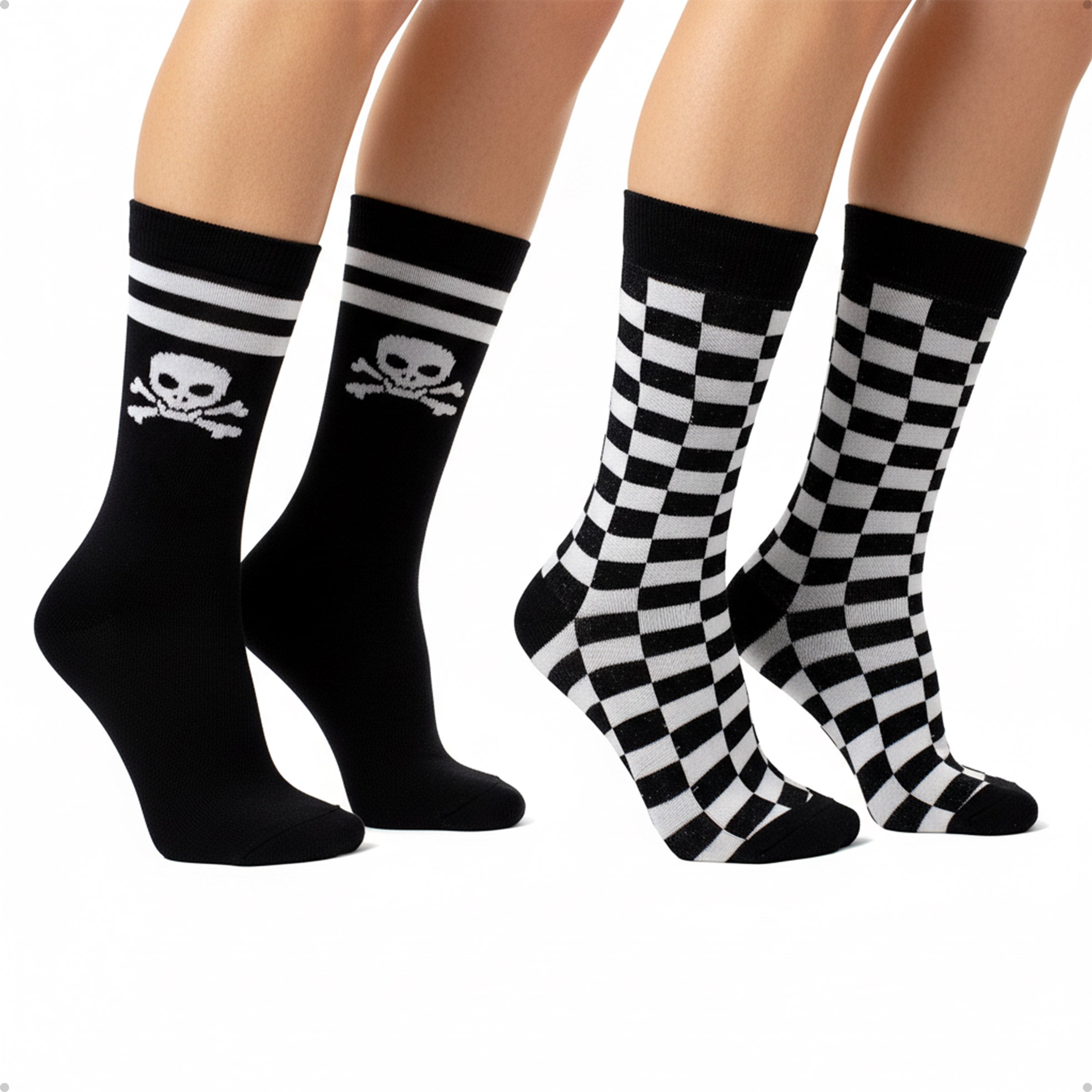Kit 2 Meias Divertidas Estampadas Oddo Estampado Caveira Xadrez