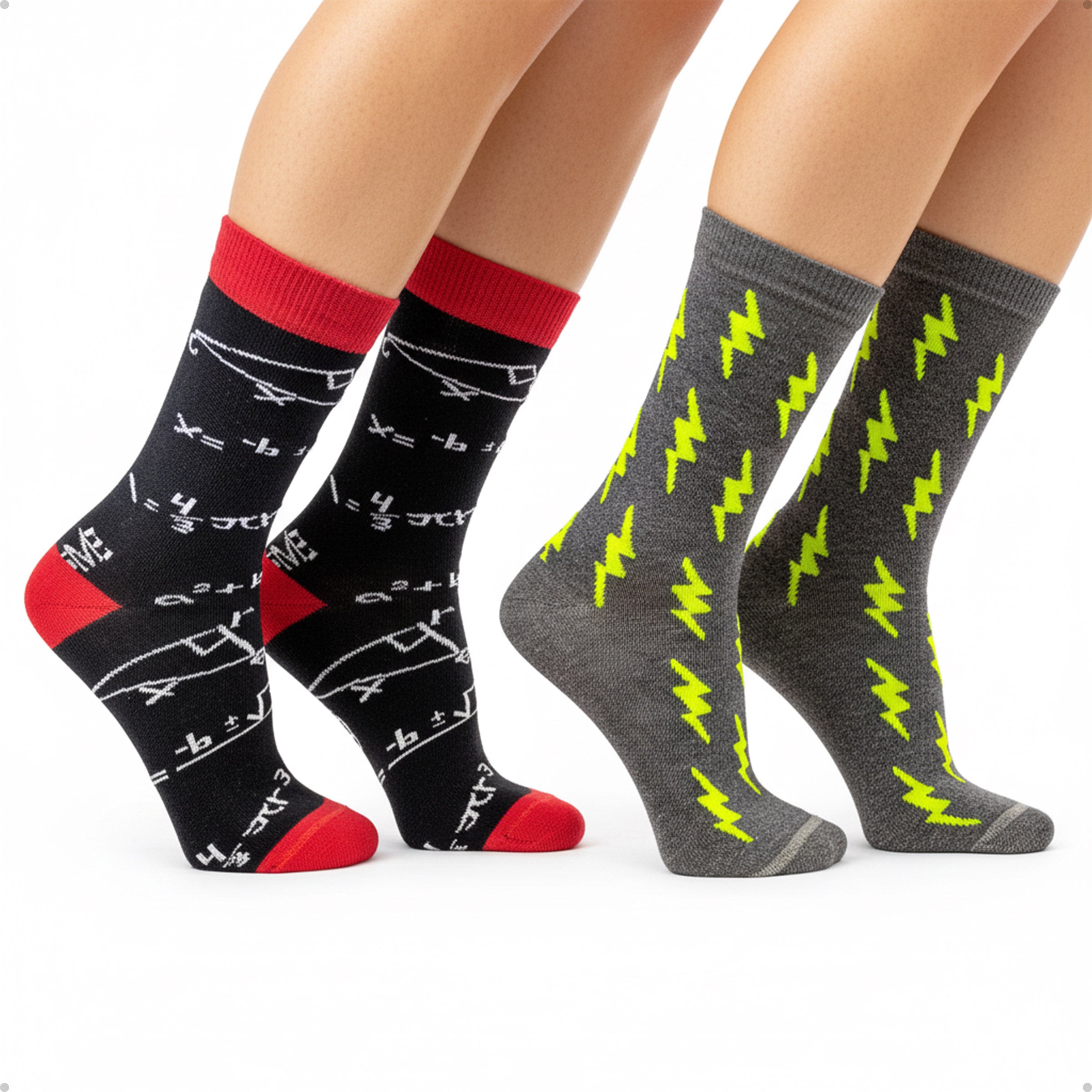 Kit 2 Meias Divertidas Estampadas Oddo Geek Matemática Raio