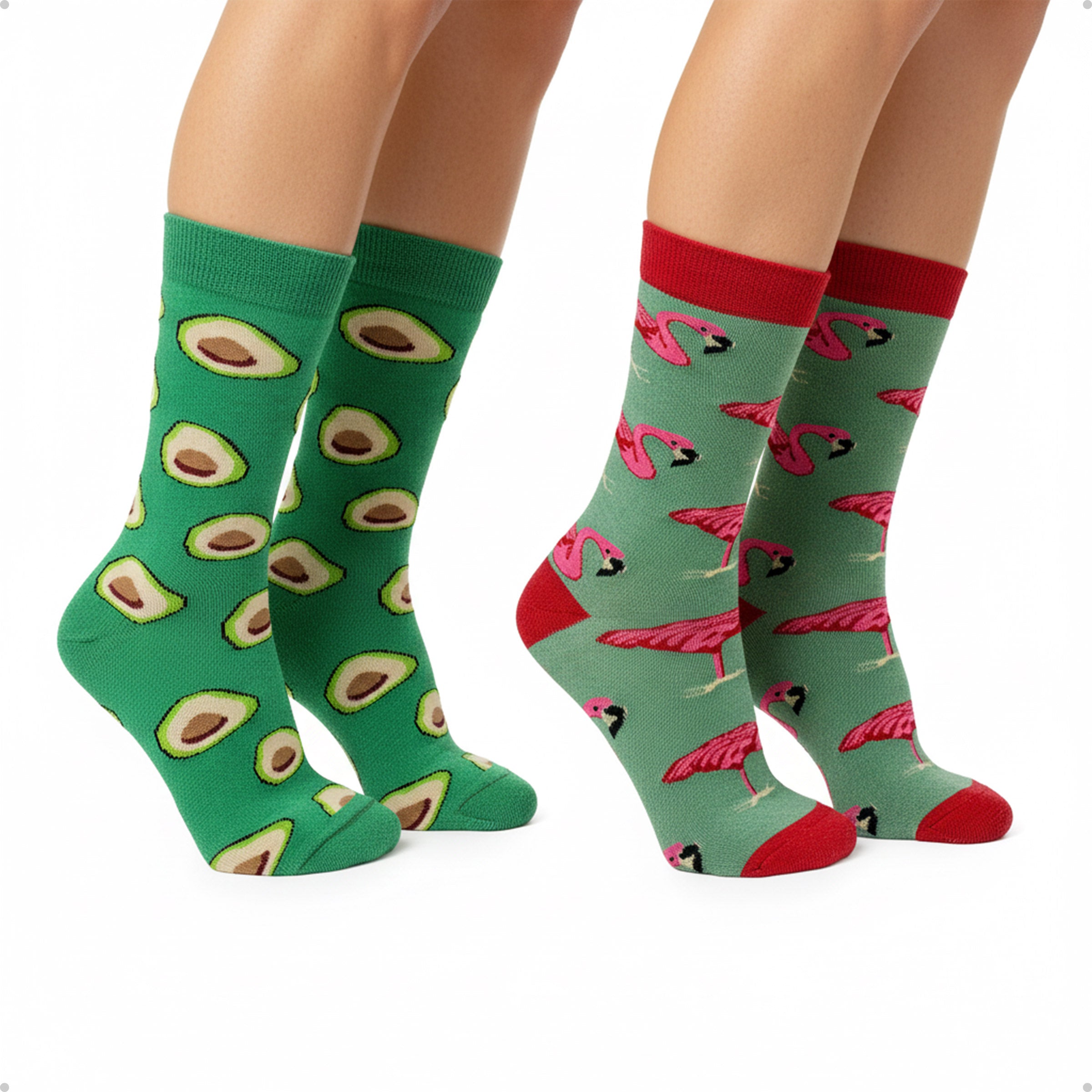 Kit 2 Meias Divertidas Estampadas Oddo Tropical Alegre Flamingo Abacate
