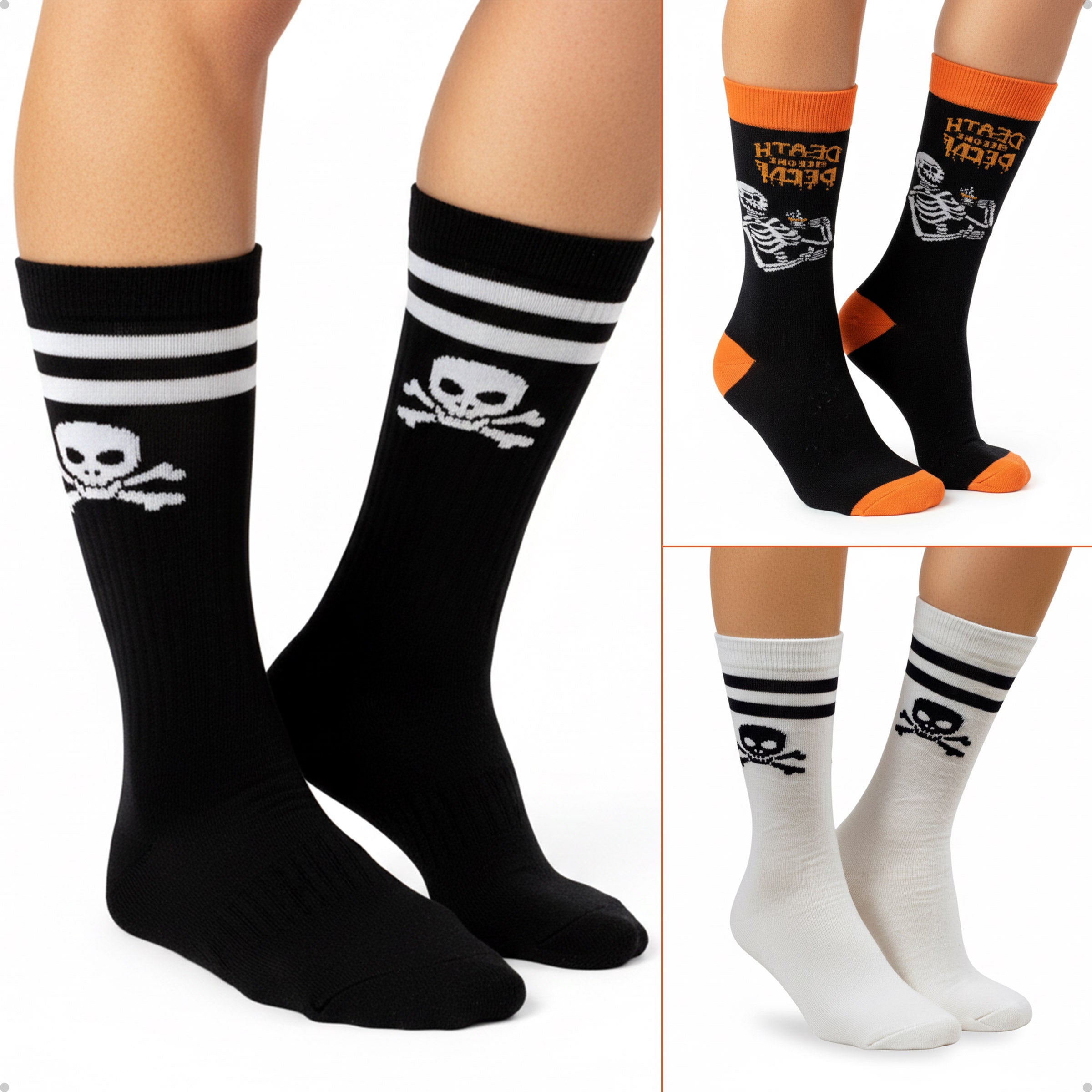 Kit 3 Meias Cano Alto Oddo Rock Caveira