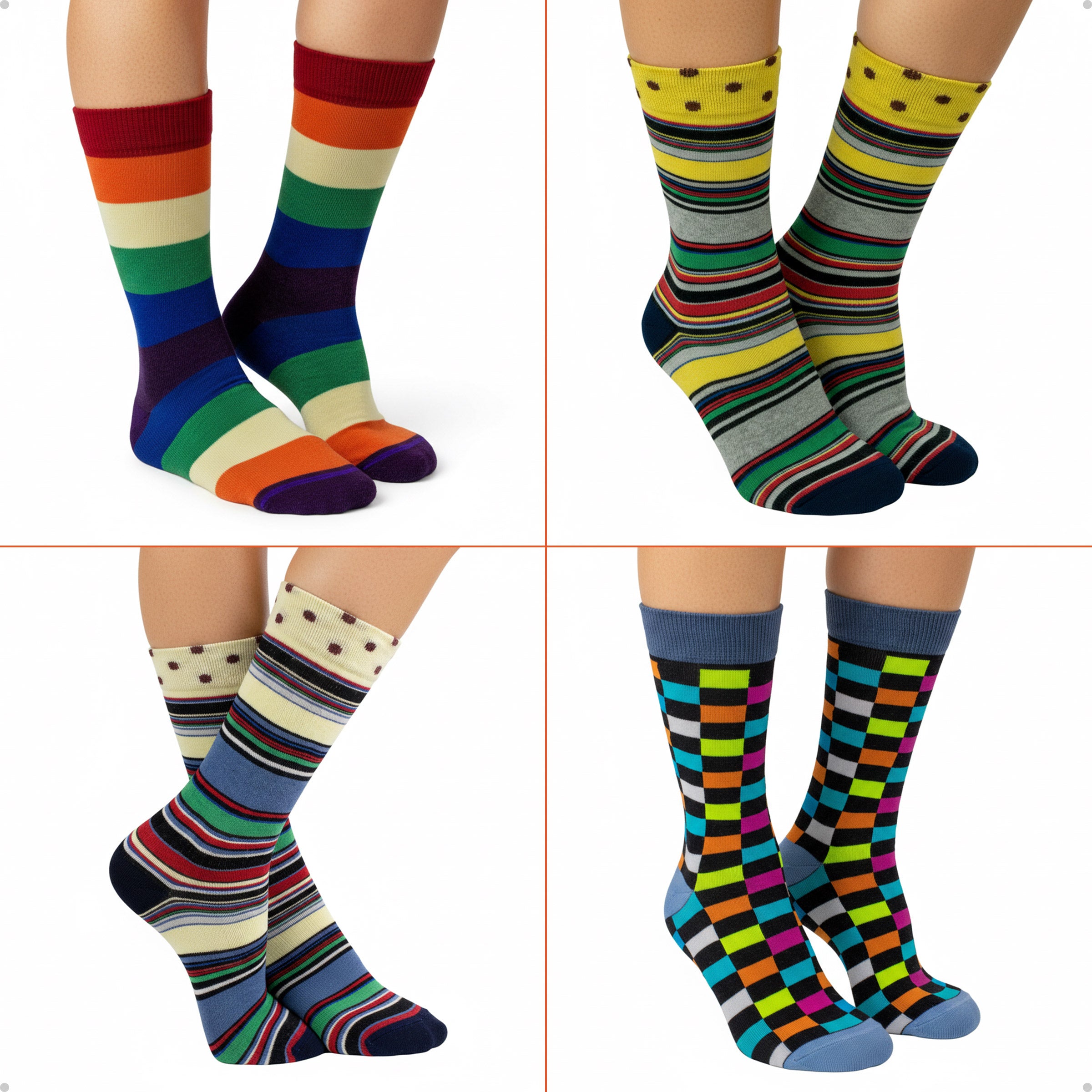 Kit 4 Meias Cano Alto Diversidade e Orgulho Bandeira Listras Xadrez Colorido
