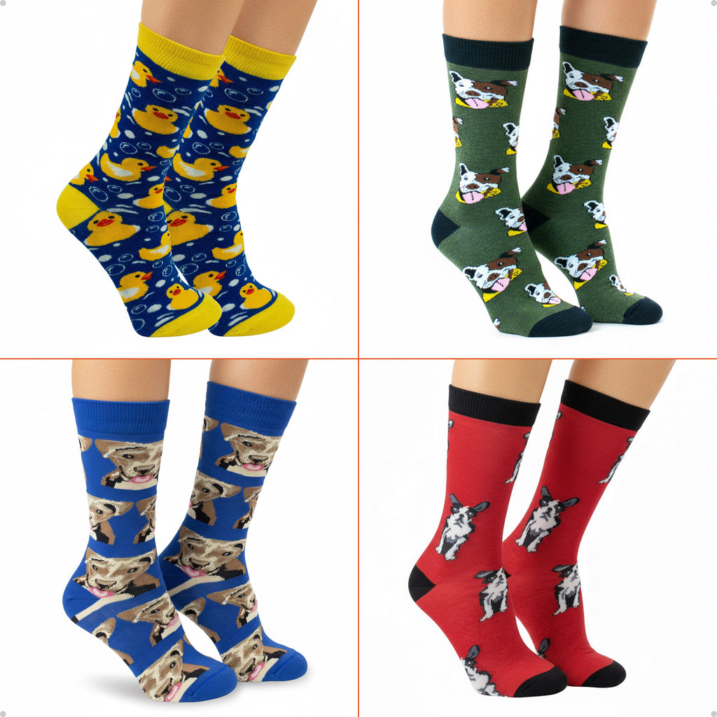 Kit 4 Meias Cano Alto Animais Cachorro Patinho