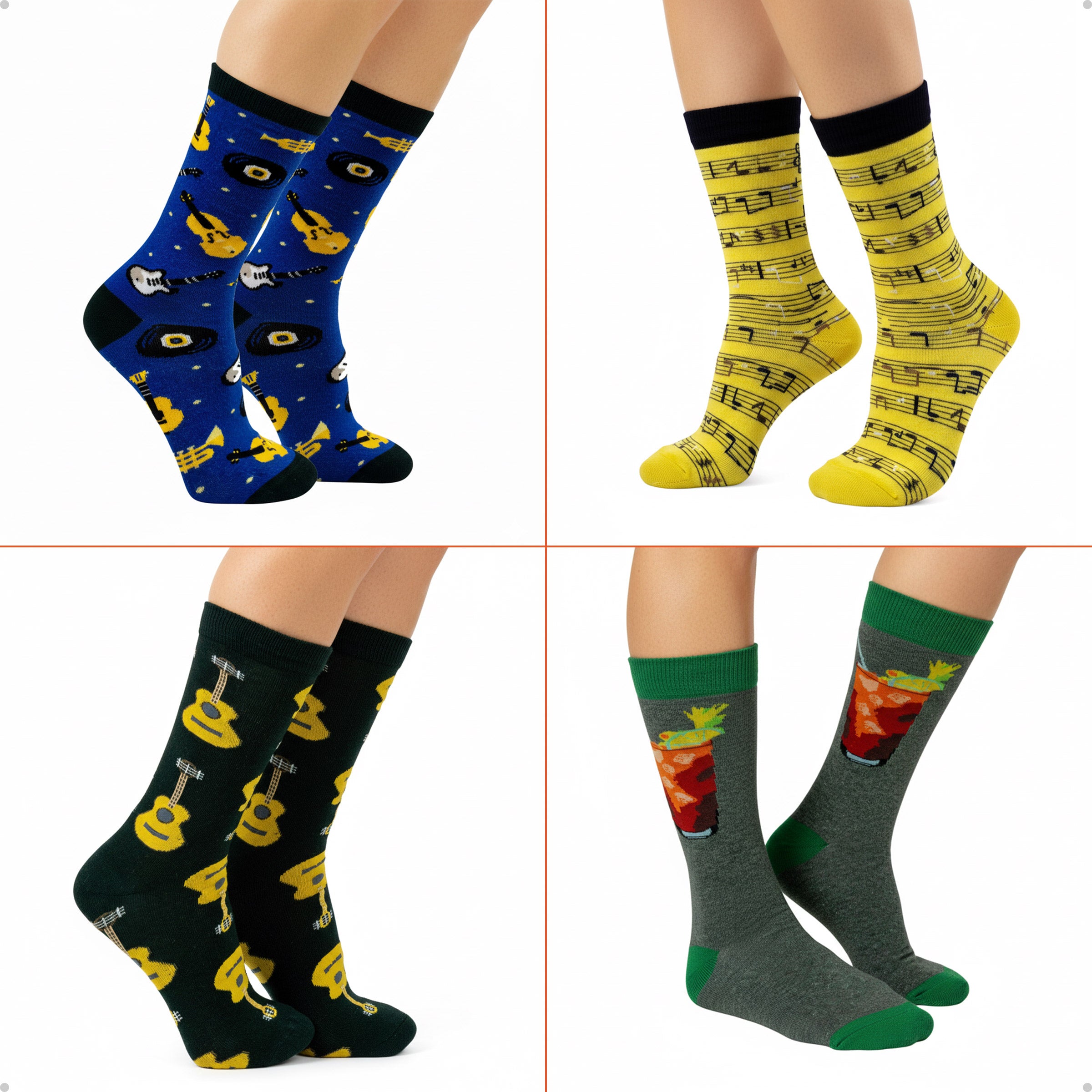 Kit 4 Meias Cano Alto Music Vibes Instrumentos Notas Musicais Violão Drink