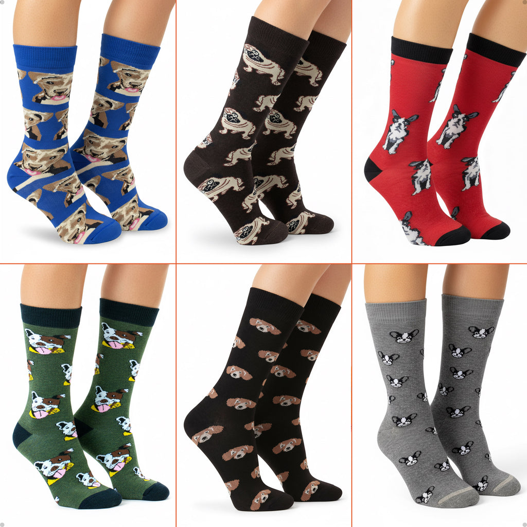Kit 6 Meias Cano Alto Pet Mania Cachorro Vira Lata Bulldog Francês Salsicha Basset Dachshund Bulldog