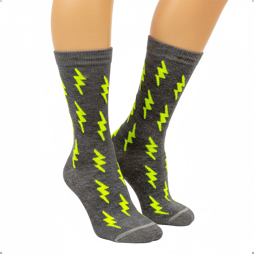 Meia Divertida Estampada Oddo Cano Longo Cinza Raio Verde