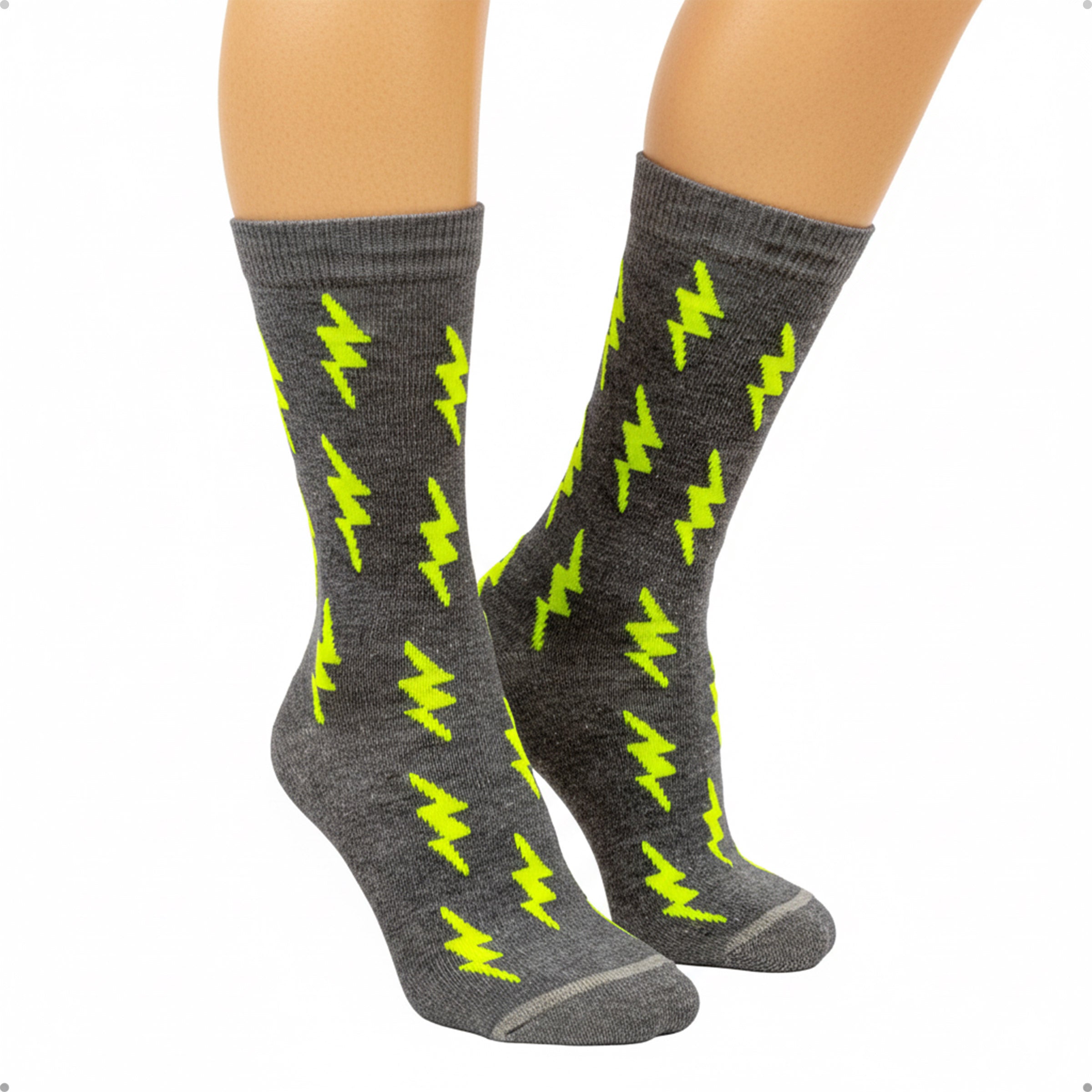 Meia Divertida Estampada Oddo Cano Longo Cinza Raio Verde