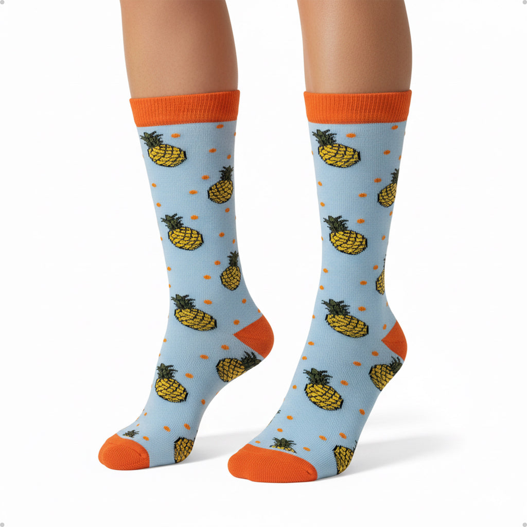 Meia Divertida Estampada Oddo Cano Longo Azul Abacaxi