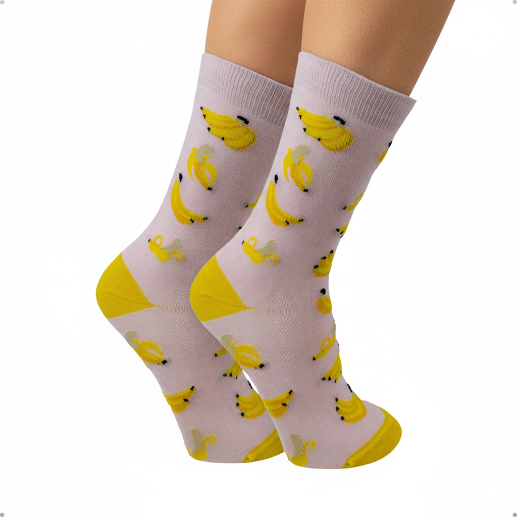 Meia Divertida Estampada Oddo Cano Longo Rosa Banana