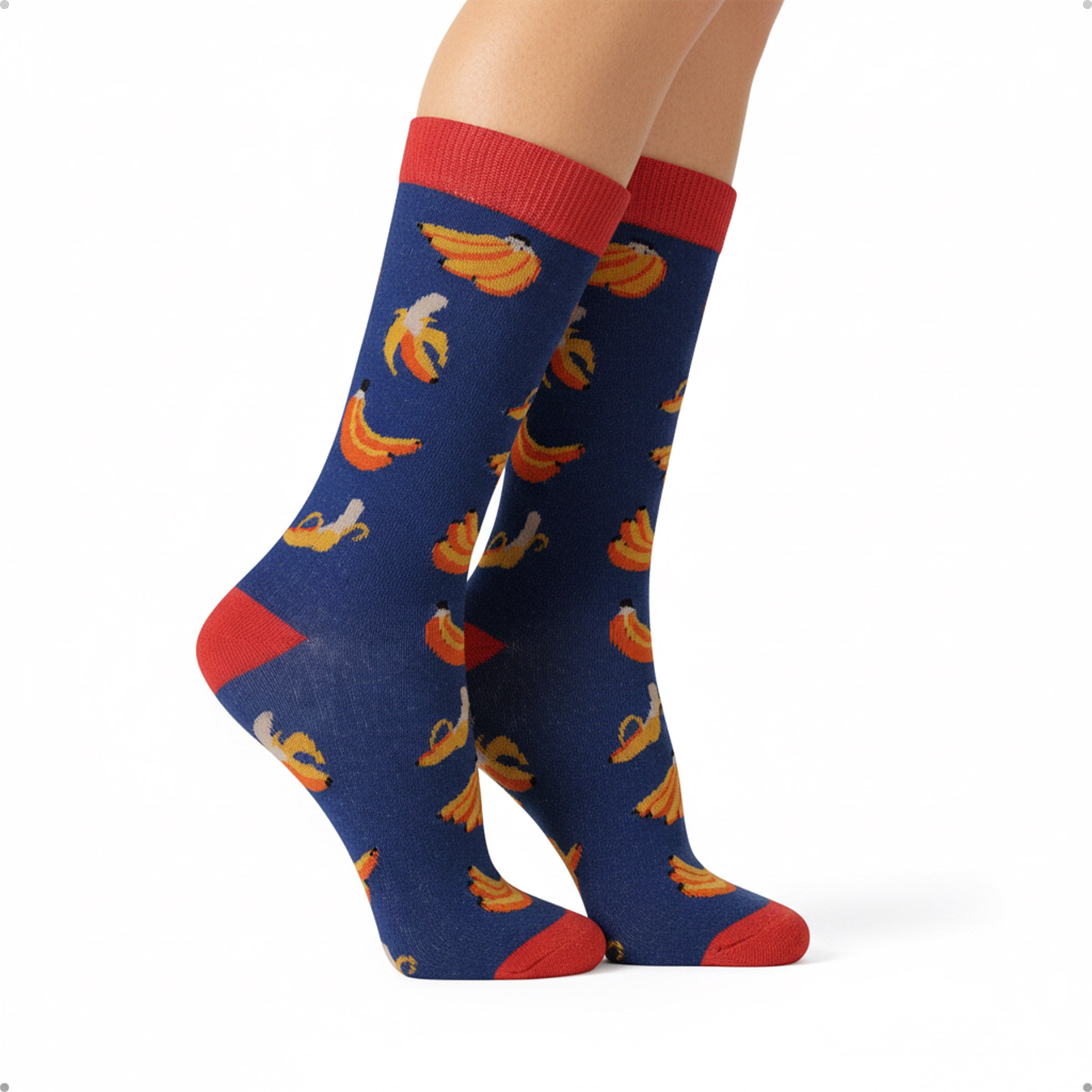 Meia Divertida Estampada Oddo Cano Longo Azul Banana