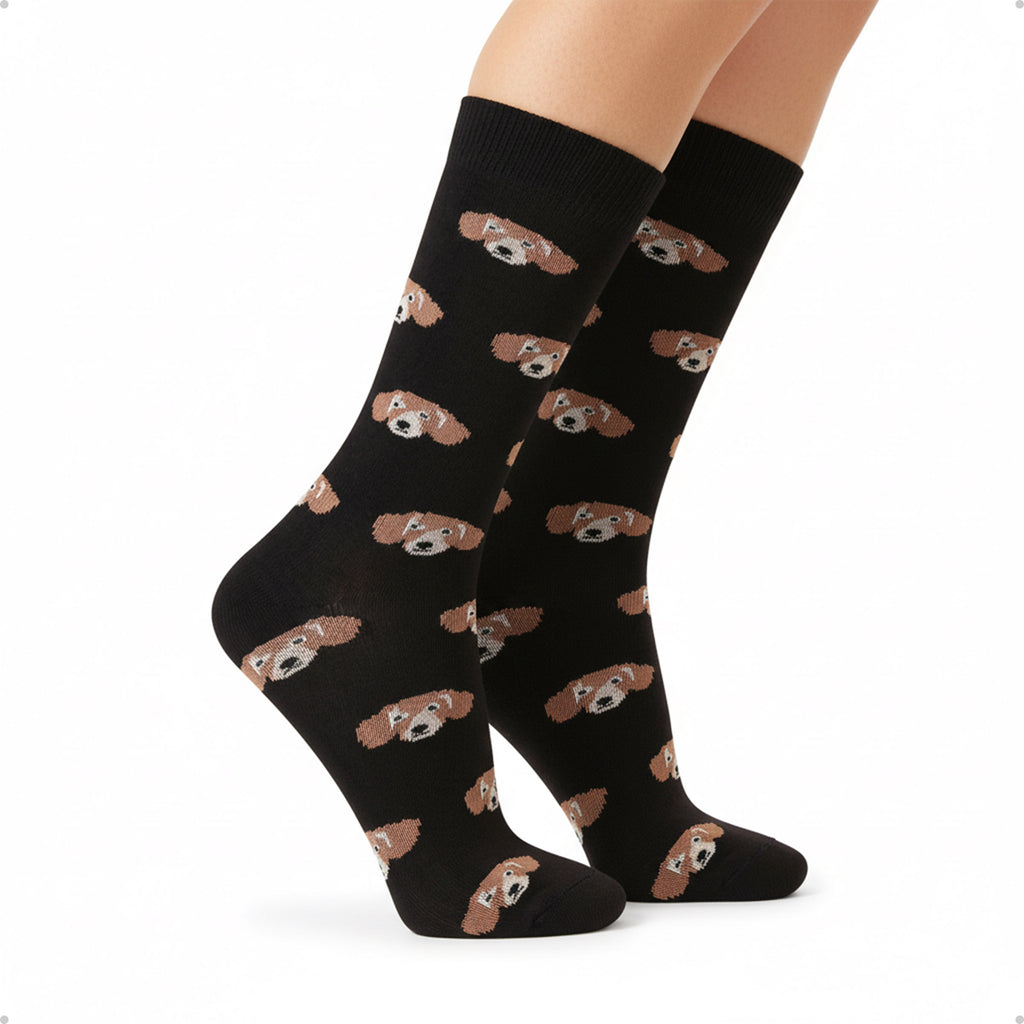 Meia Divertida Estampada Oddo Cano Longo Preta Cachorro Salsicha Basset Dachshund