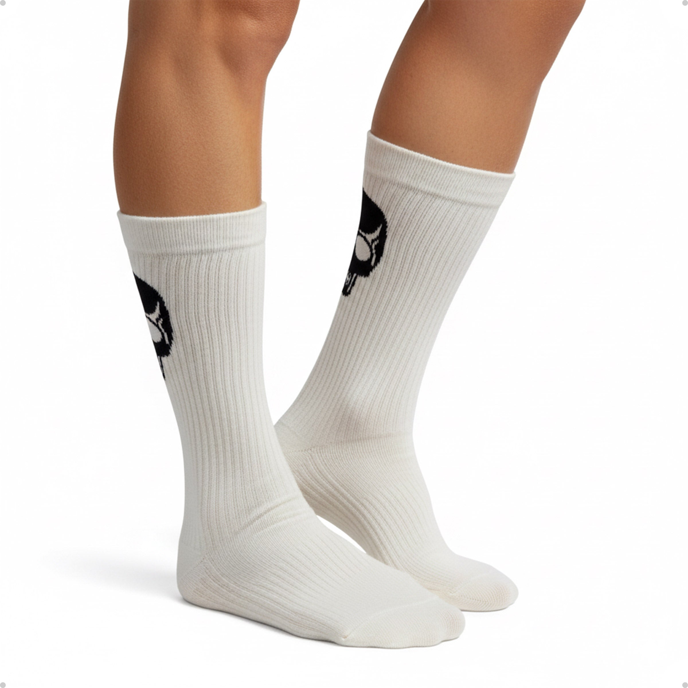 Meia Divertida Estampada Oddo Cano Longo Branca Caveira