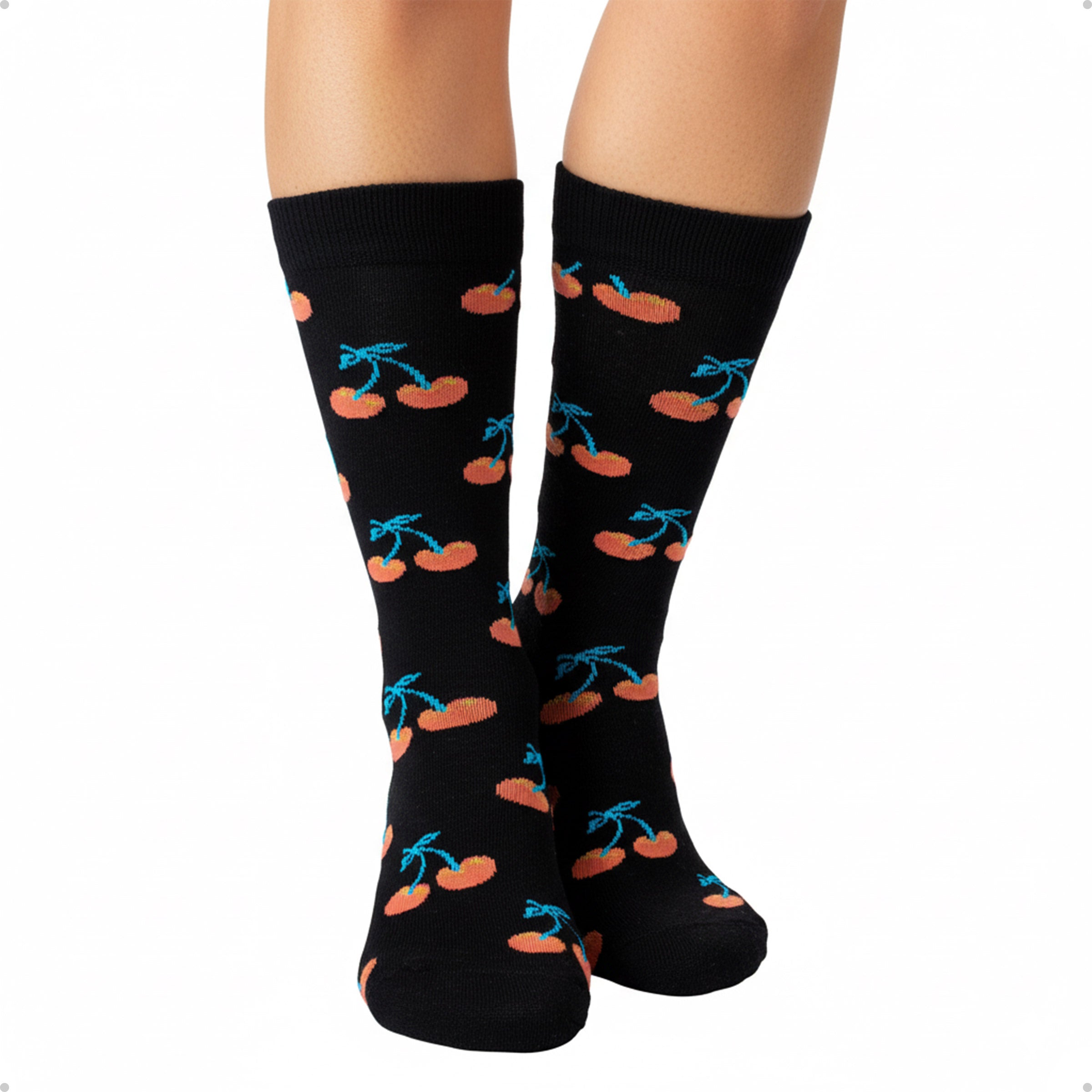 Meia Divertida Estampada Oddo Cano Longo Preta Cereja