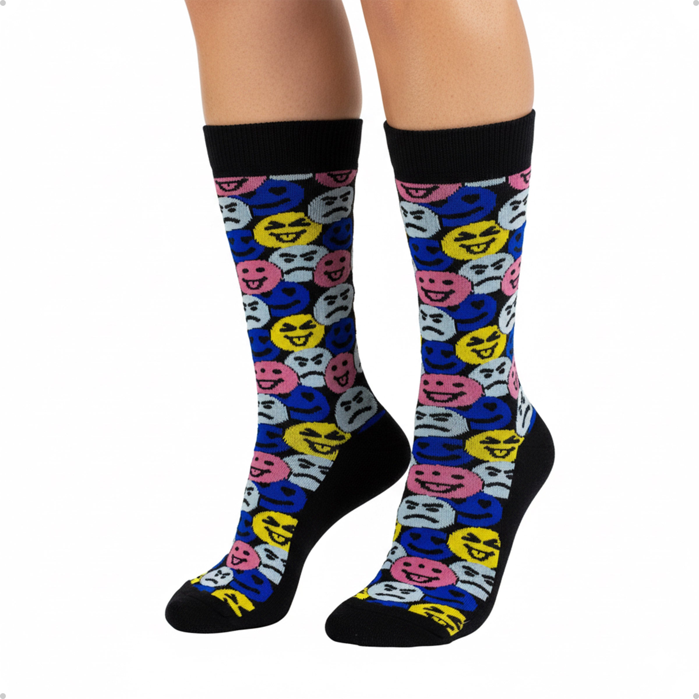 Meia Divertida Estampada Oddo Cano Longo Emoji Colorido