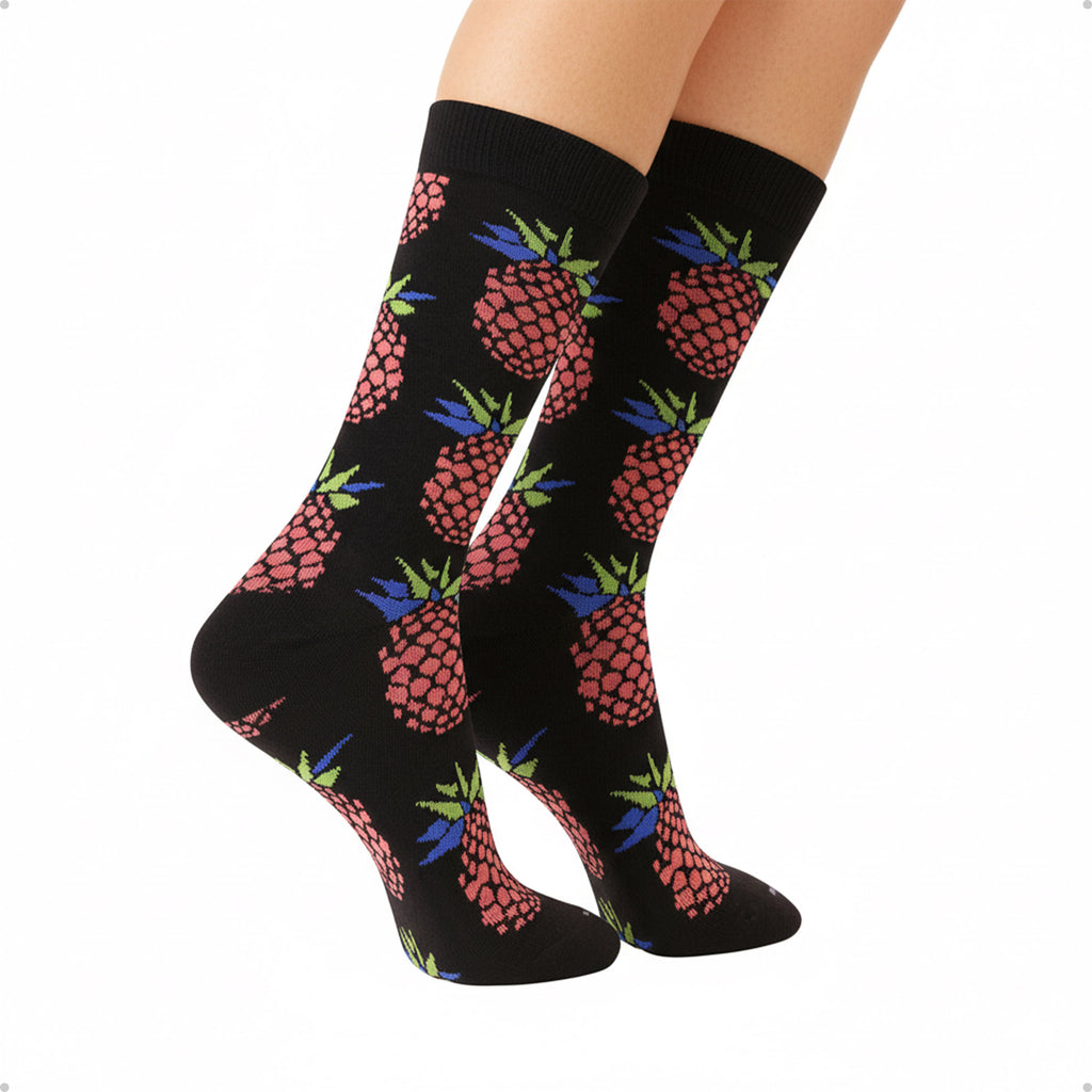 Meia Divertida Estampada Oddo Cano Longo Preta Abacaxi