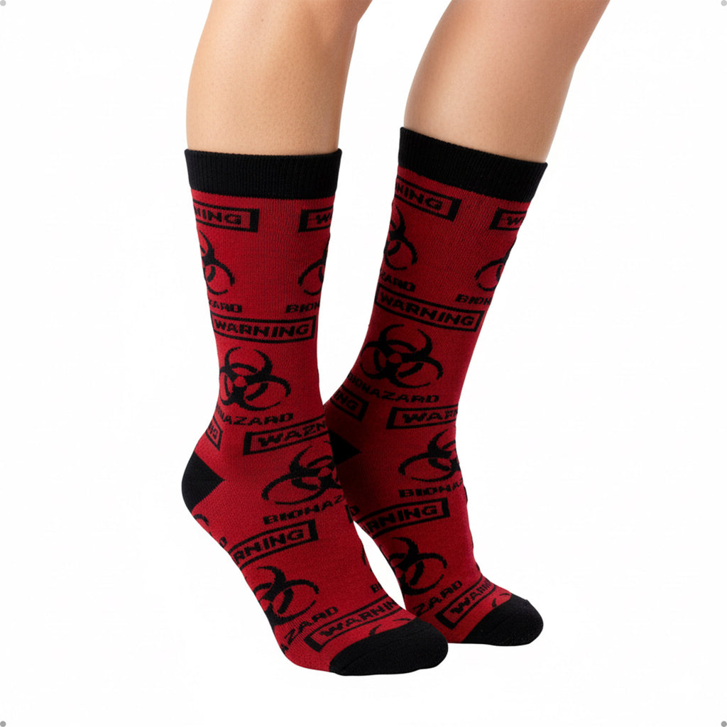 Meia Divertida Estampada Oddo Cano Longo Vermelha Alerta Warning