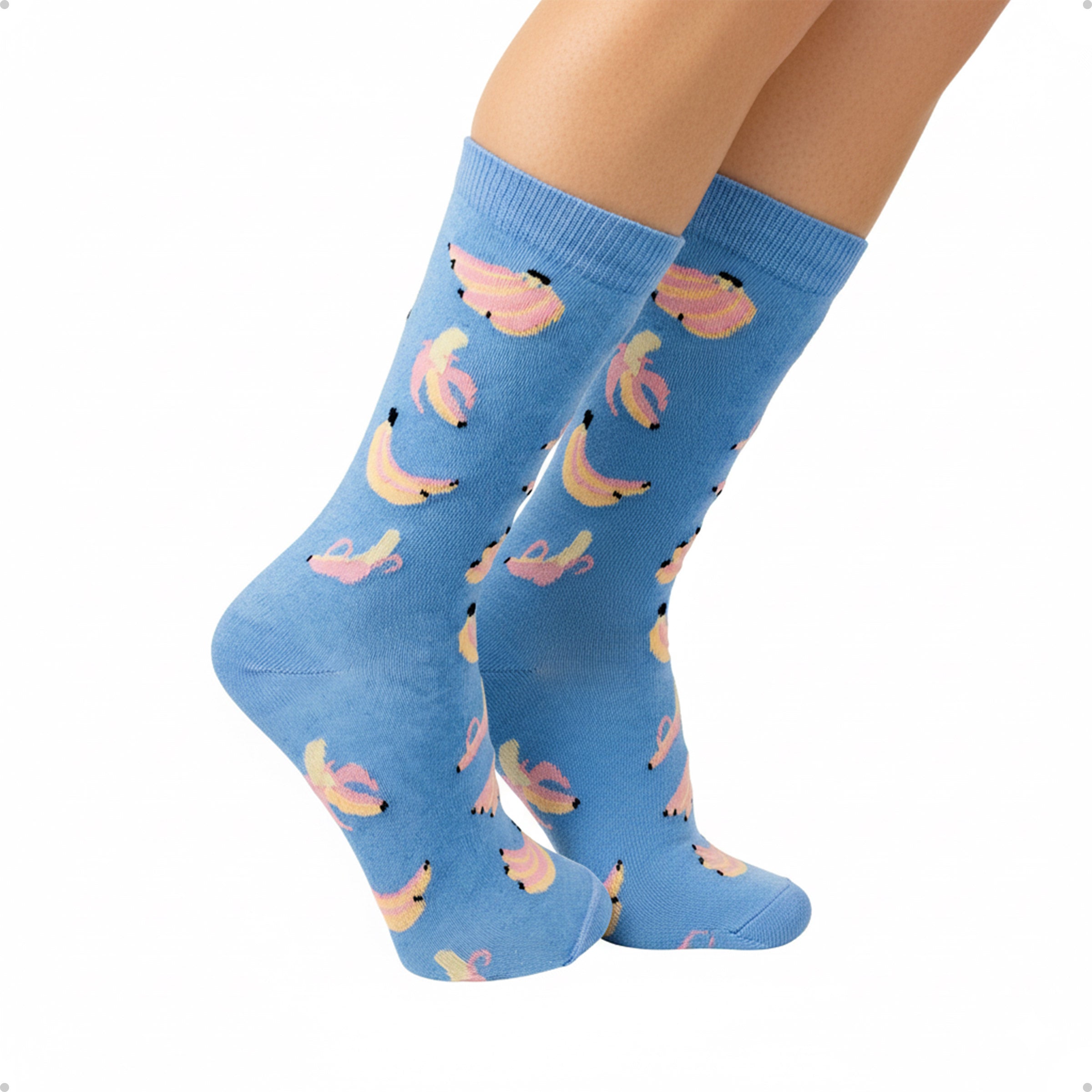 Meia Divertida Estampada Oddo Cano Longo Azul Banana