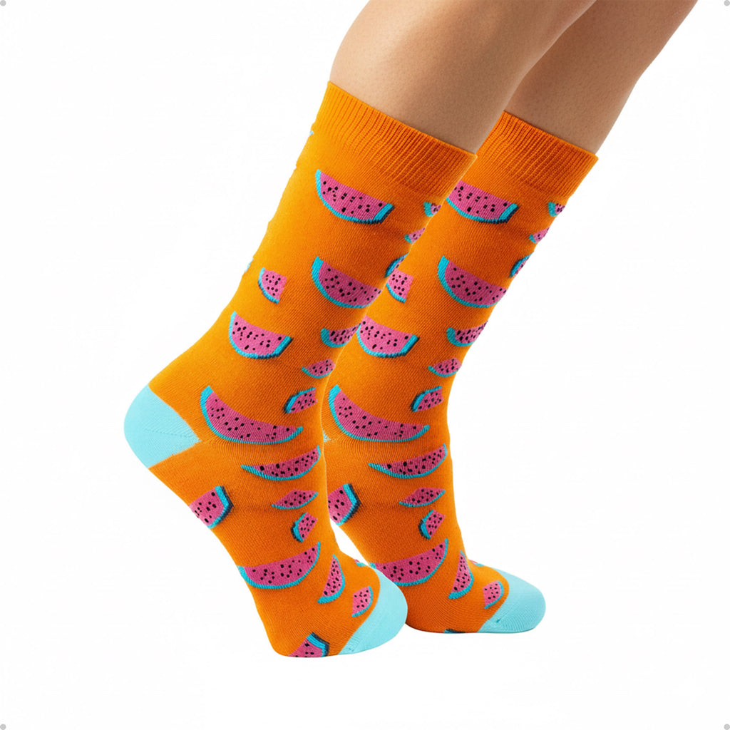 Meia Divertida Estampada Oddo Cano Longo Laranja Melancia