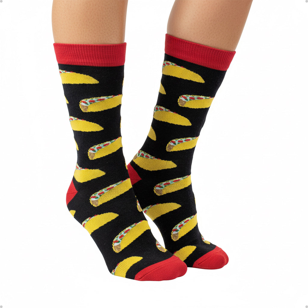 Meia Divertida Estampada Oddo Cano Longo Preta Tacos Mexicanos