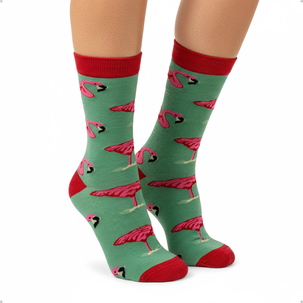Meia Divertida Estampada Oddo Cano Longo Verde Flamingo