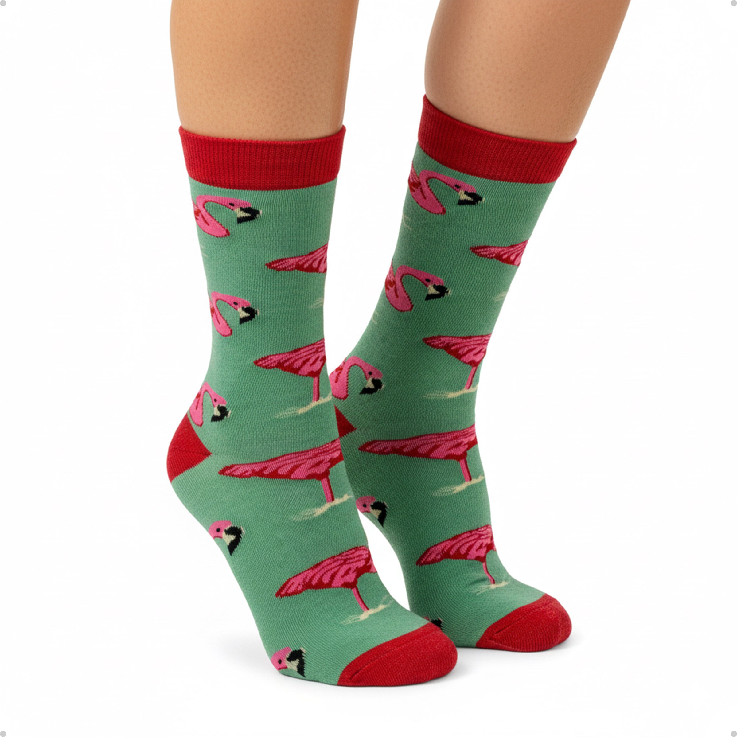 Meia Divertida Estampada Oddo Cano Longo Verde Flamingo