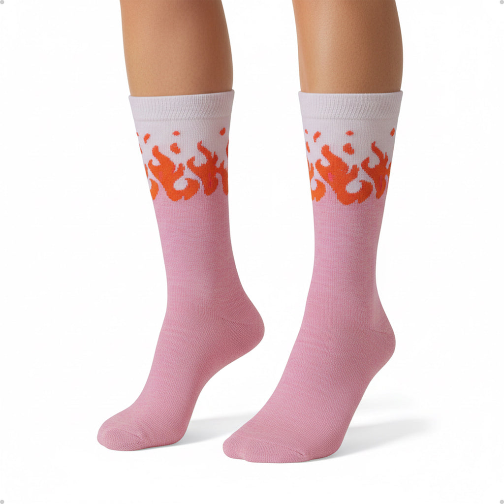 Meia Divertida Estampada Oddo Cano Longo Rosa Chama de Fogo