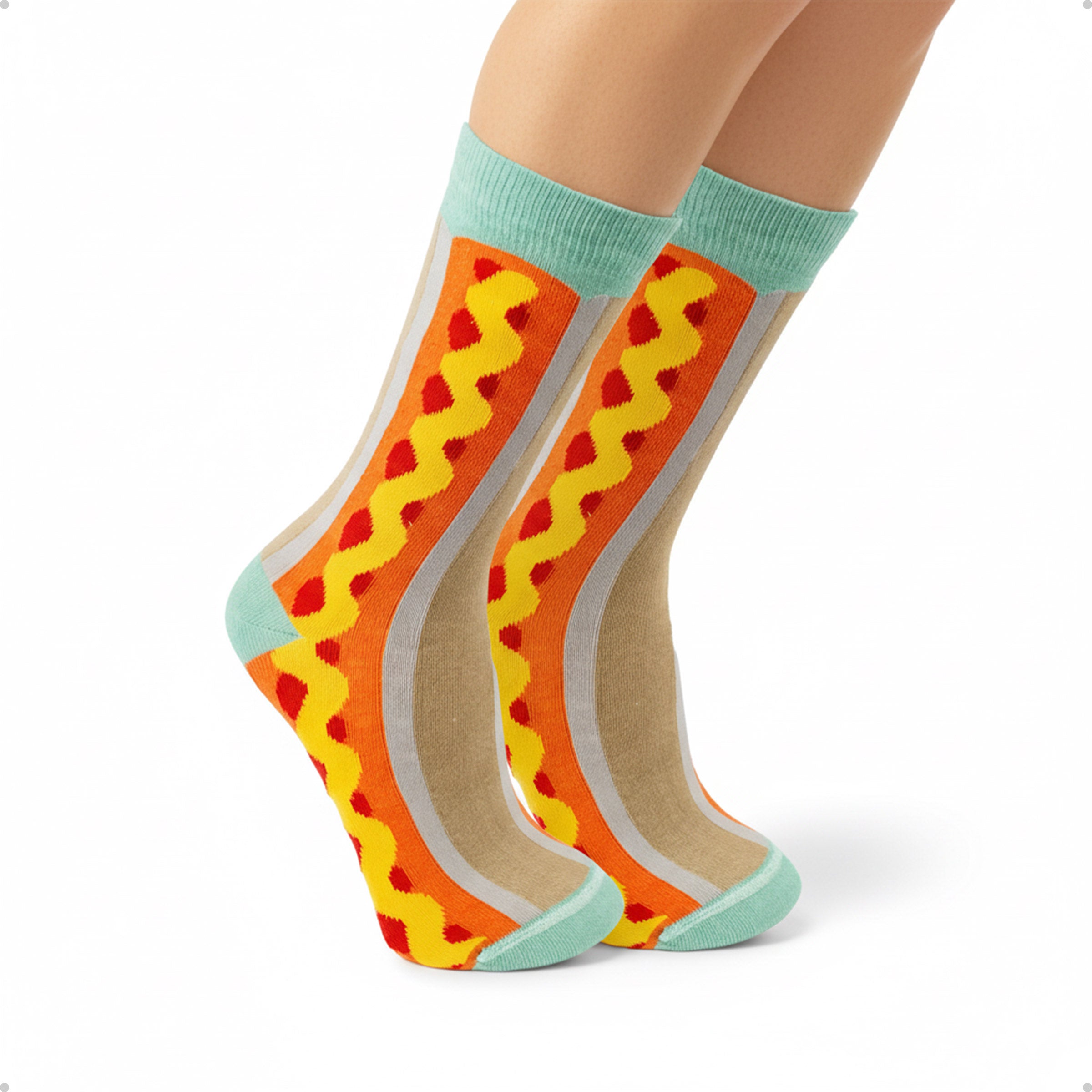 Meia Divertida Estampada Oddo Cano Longo Colorida Hotdog