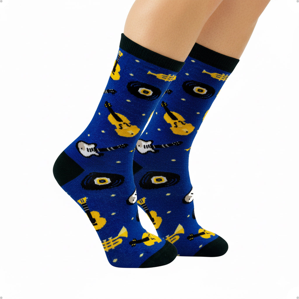 Meia Divertida Estampada Oddo Cano Longo Azul Instrumentos Musicais