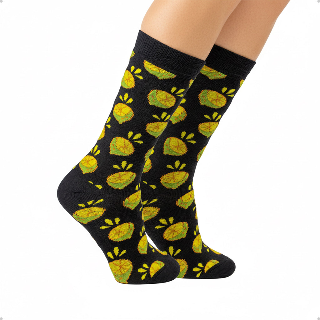 Meia Divertida Estampada Oddo Cano Longo Preta Limão