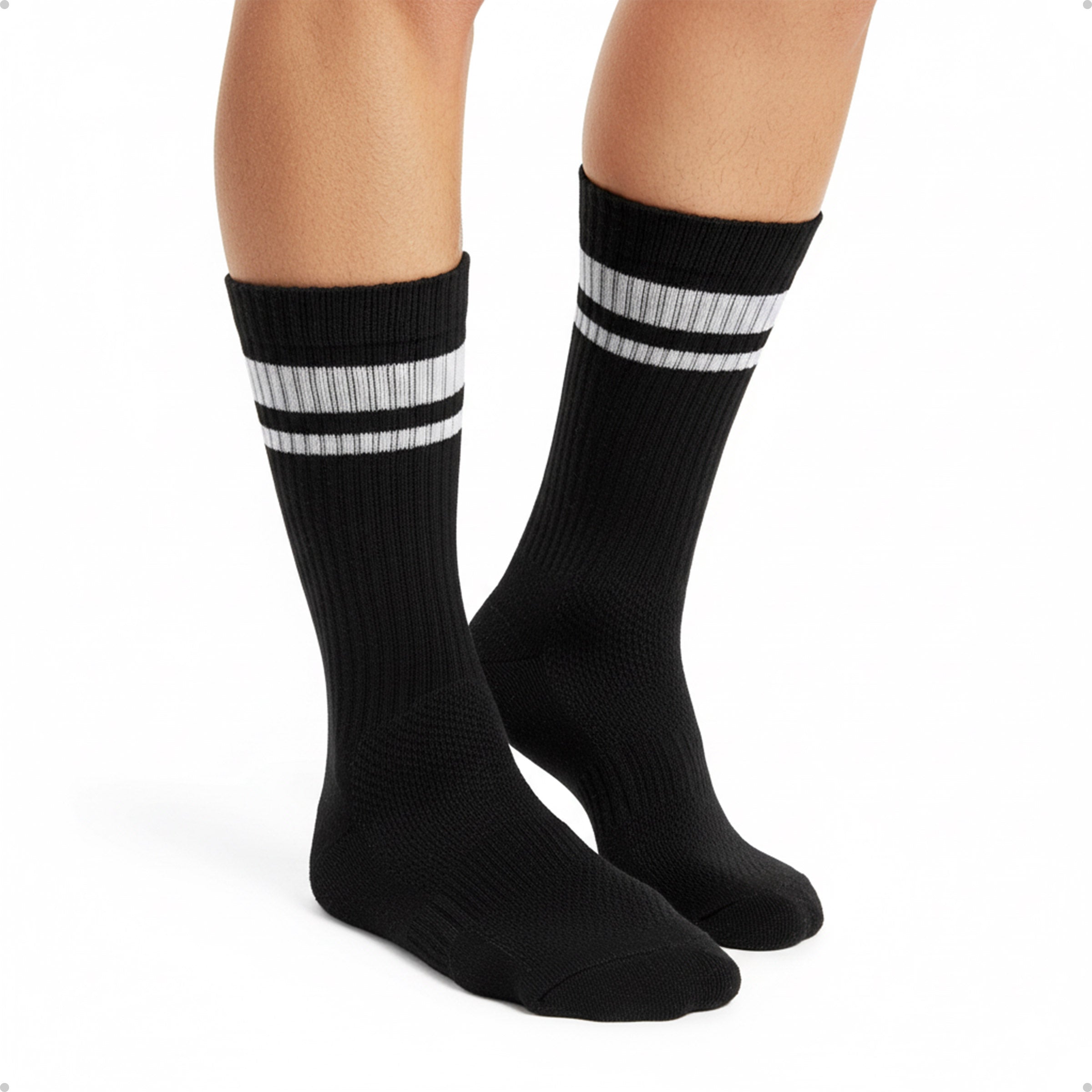 Meia Divertida Estampada Oddo Cano Longo Preta Uma Listra e Meia Branca