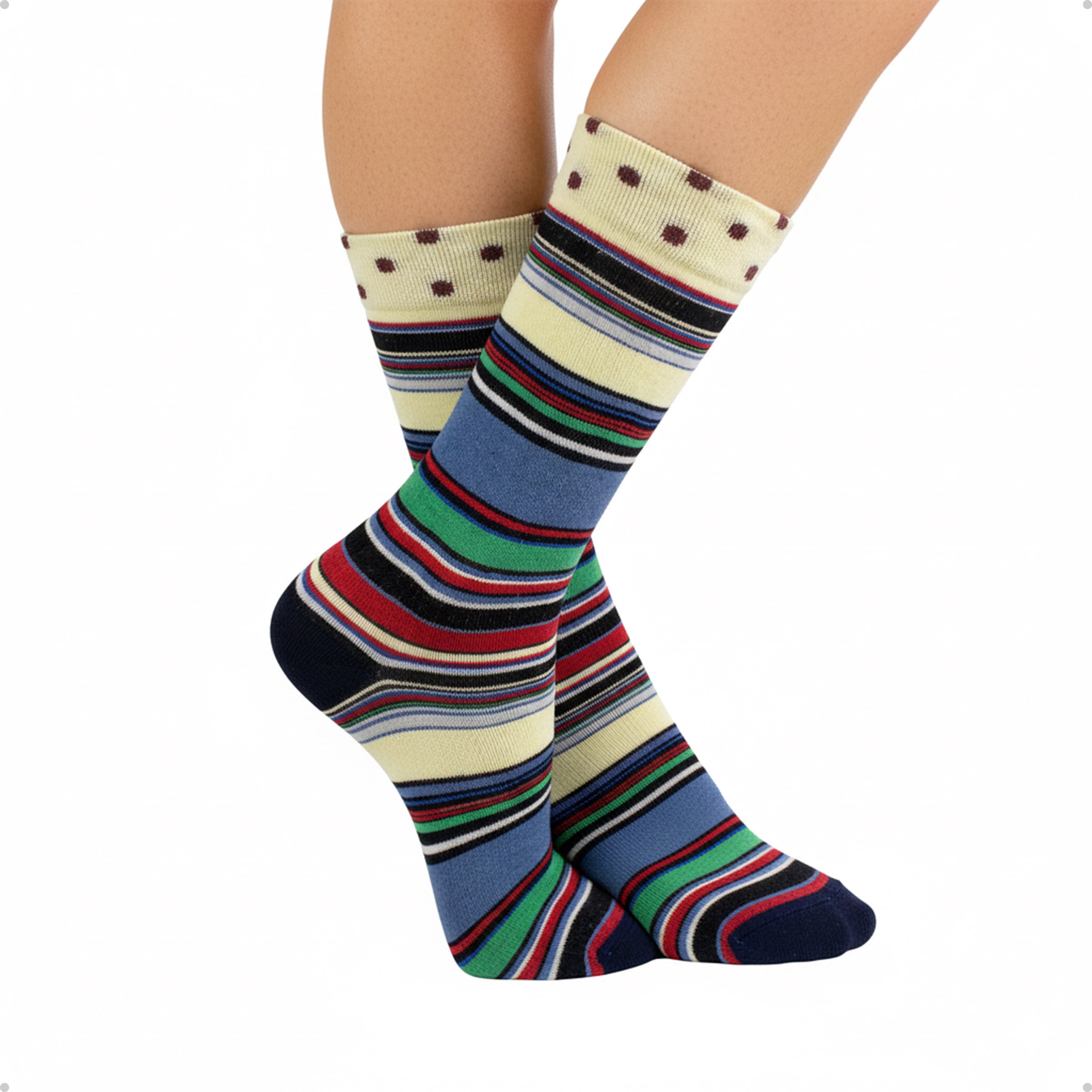 Meia Divertida Estampada Oddo Cano Longo Listras Coloridas Claras