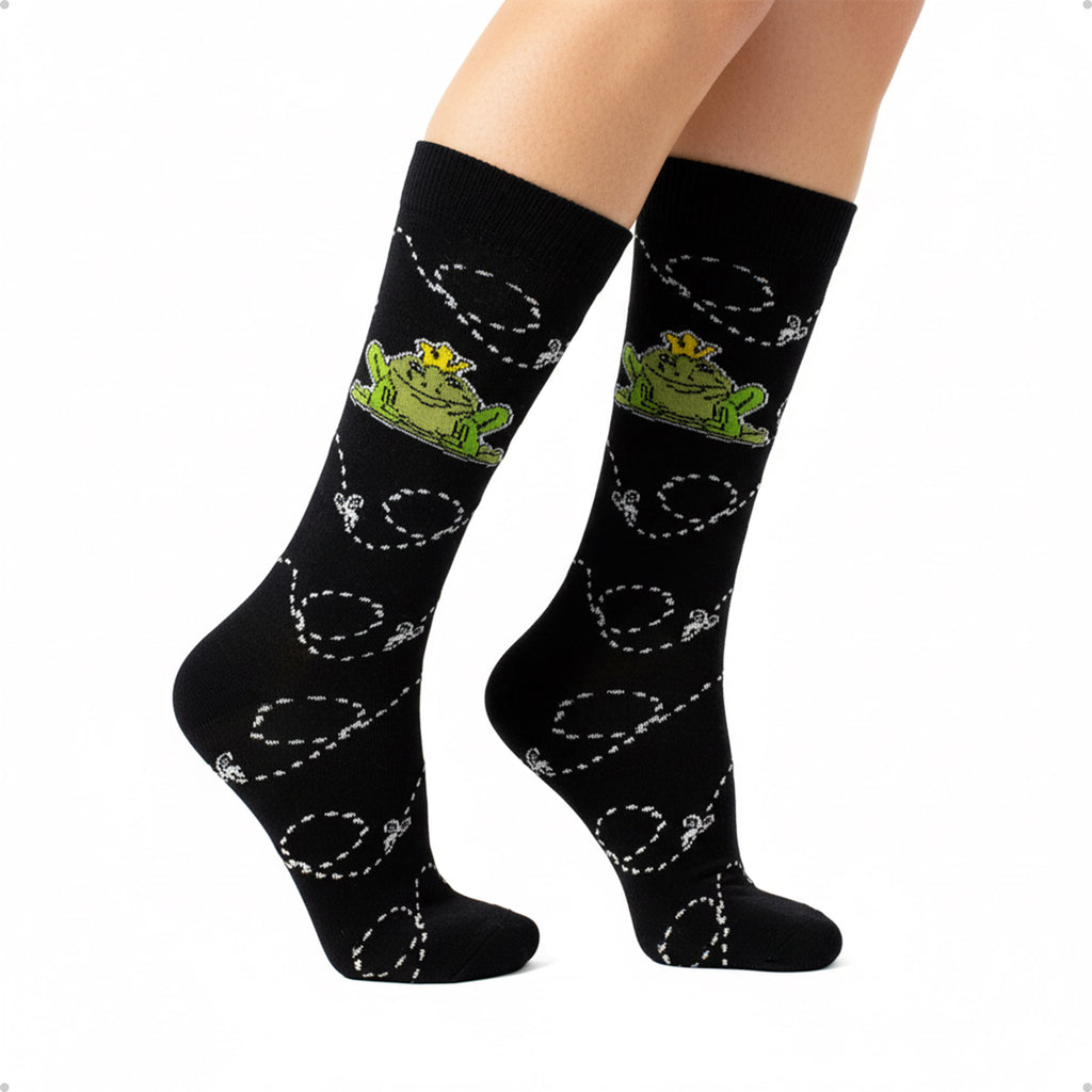 Meia Divertida Estampada Oddo Cano Longo Preta Sapo Cururu