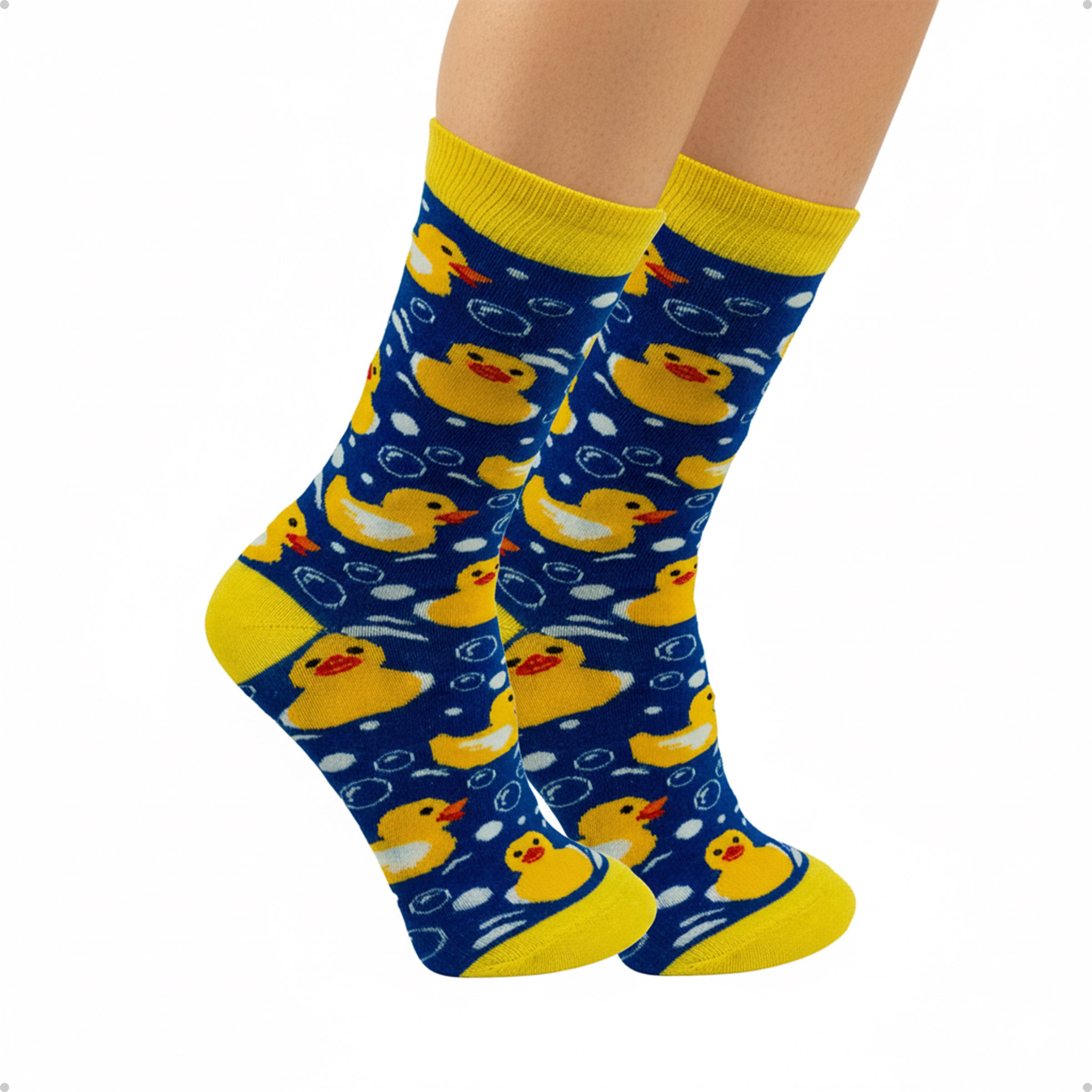 Meia Divertida Estampada Oddo Cano Longo Azul Patinho De Borracha