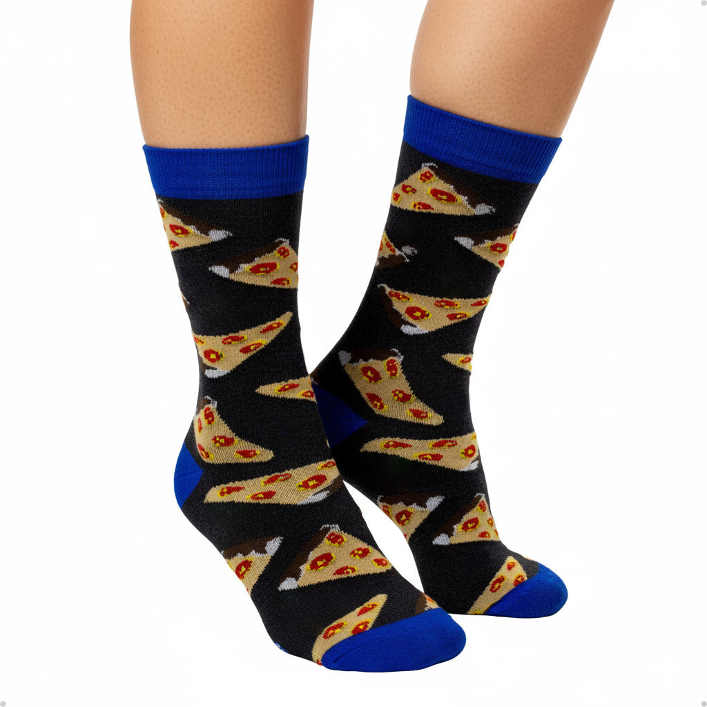 Meia Divertida Estampada Oddo Cano Longo Preta Pizza