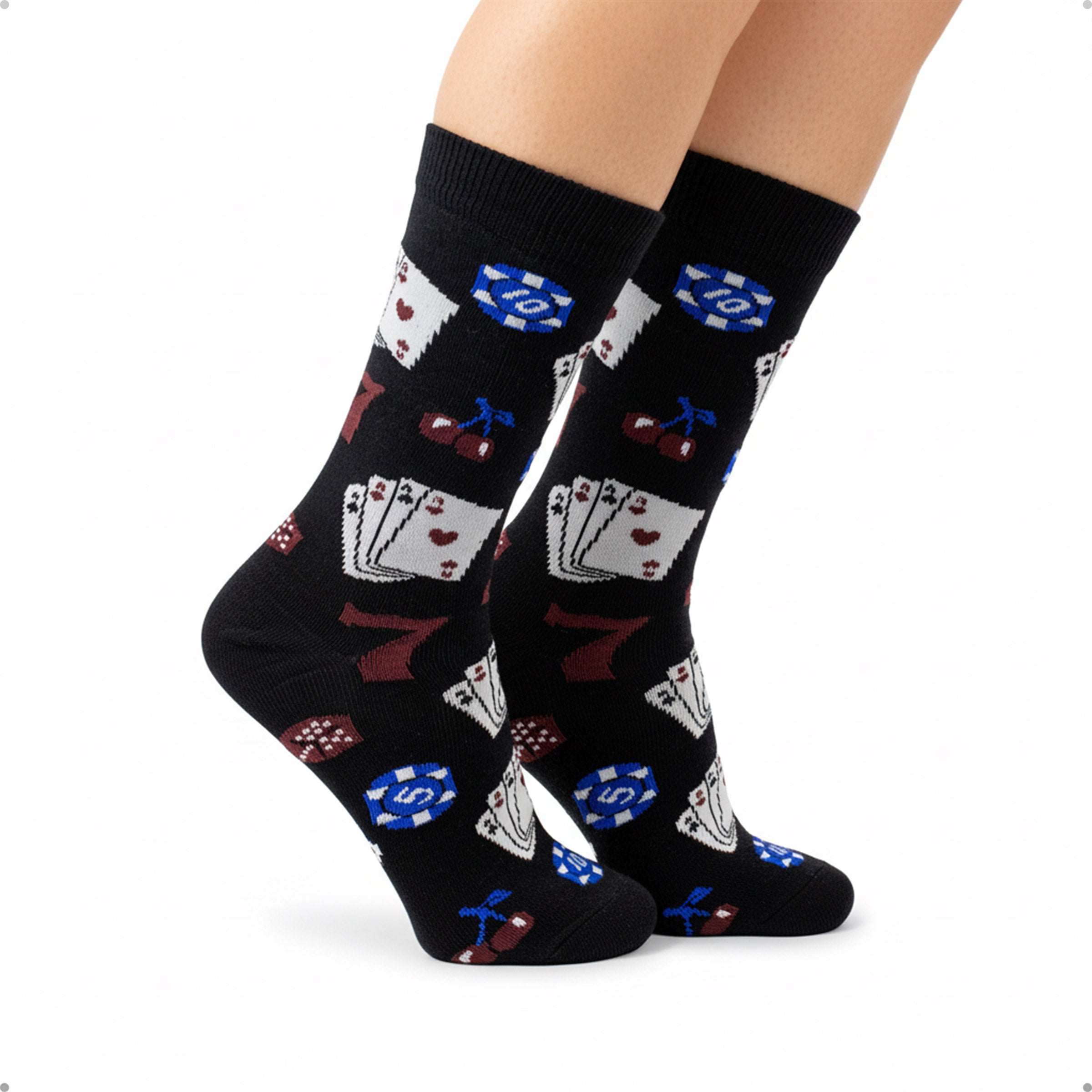 Meia Divertida Estampada Oddo Cano Longo Preta Poker