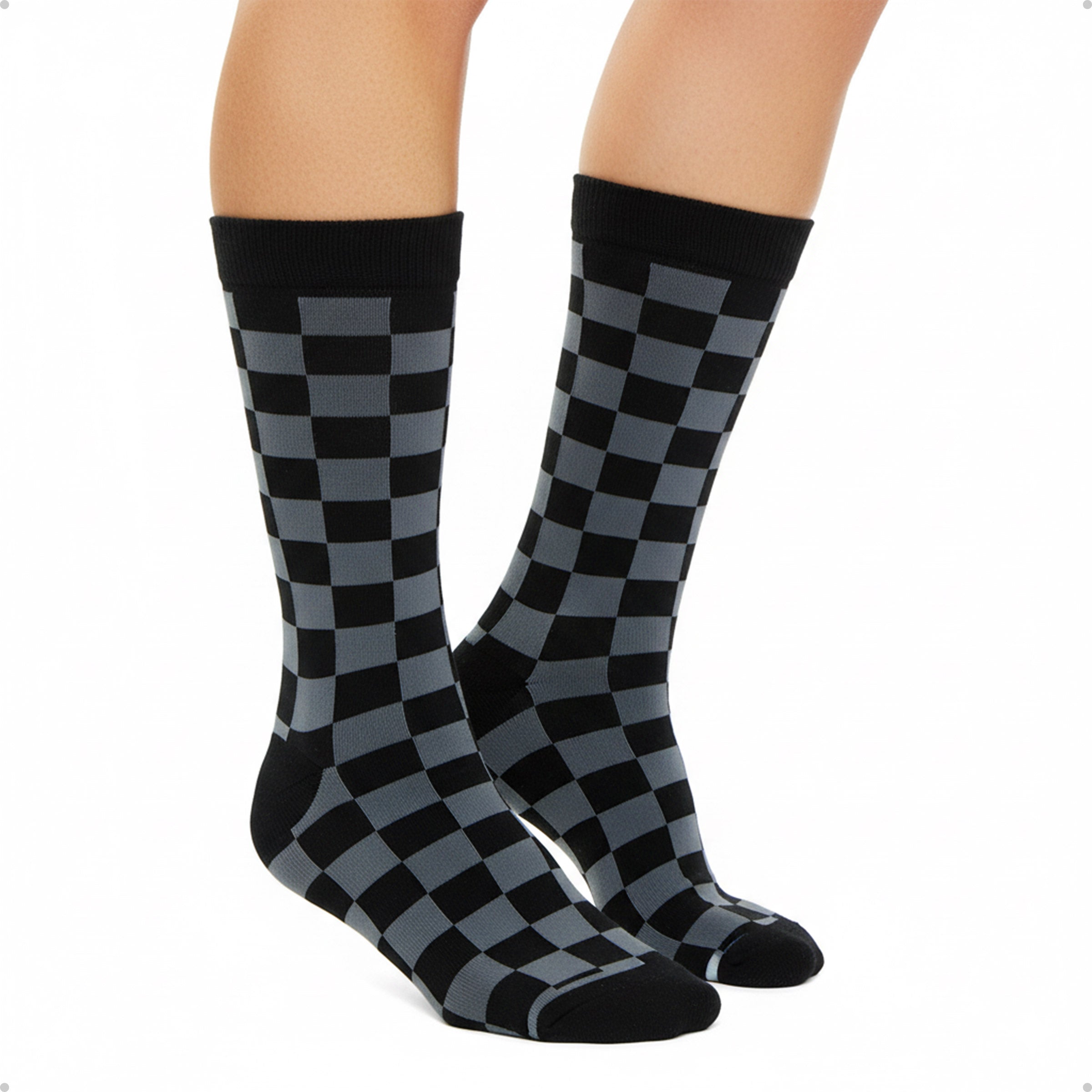 Meia Divertida Estampada Oddo Cano Longo Preta Cinza Quadriculada