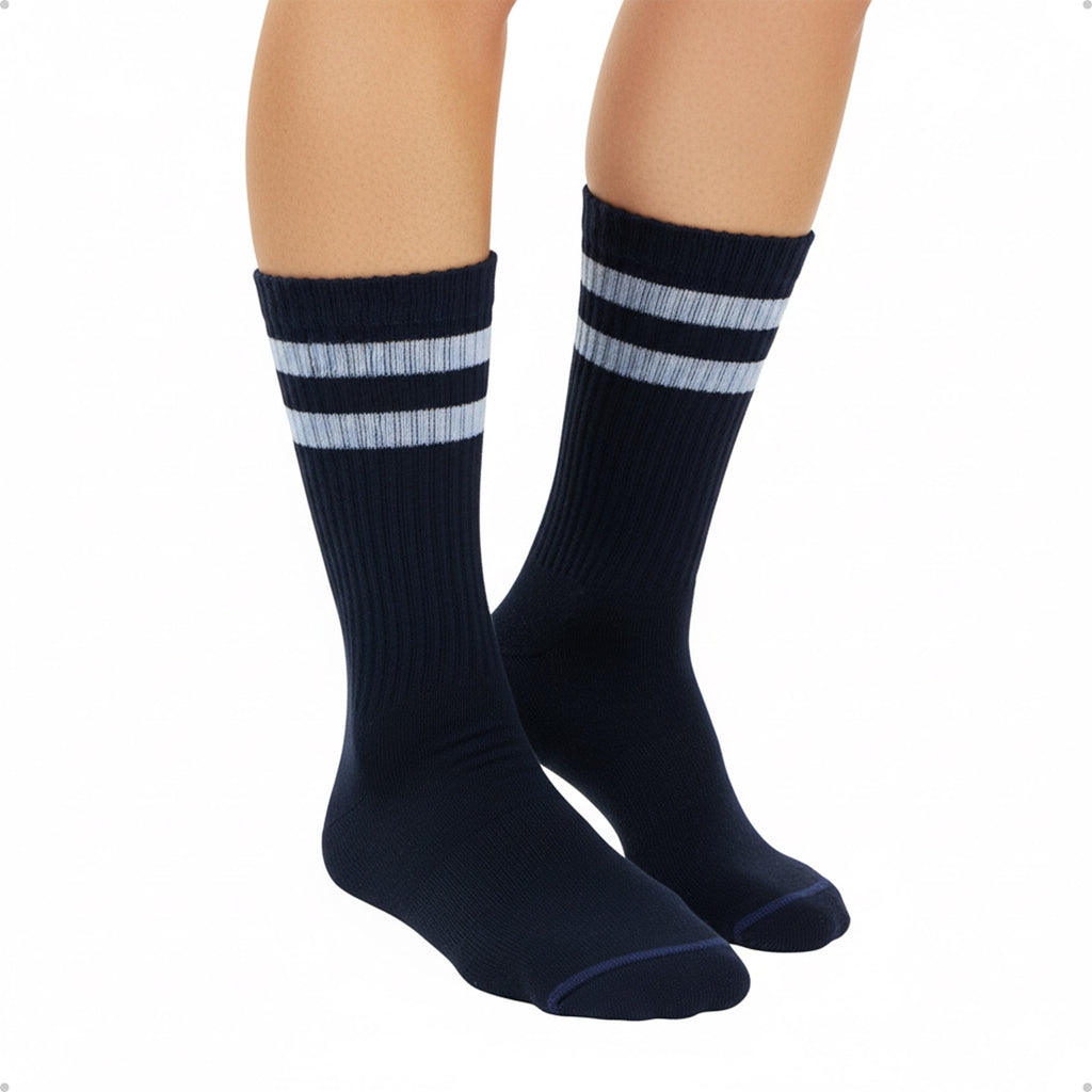 Meia Divertida Estampada Oddo Cano Longo Preta Duas Listras Brancas