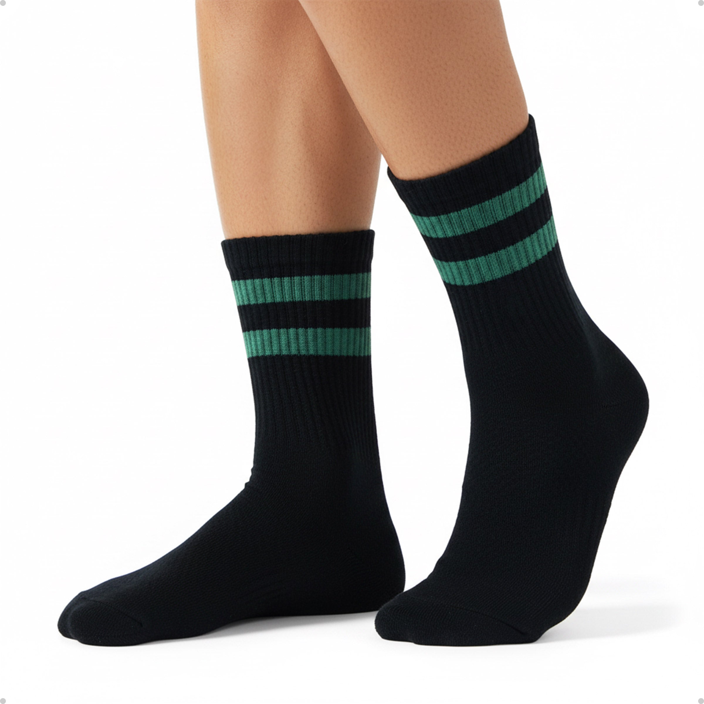 Meia Divertida Estampada Oddo Cano Longo Preta Duas Listras Verdes