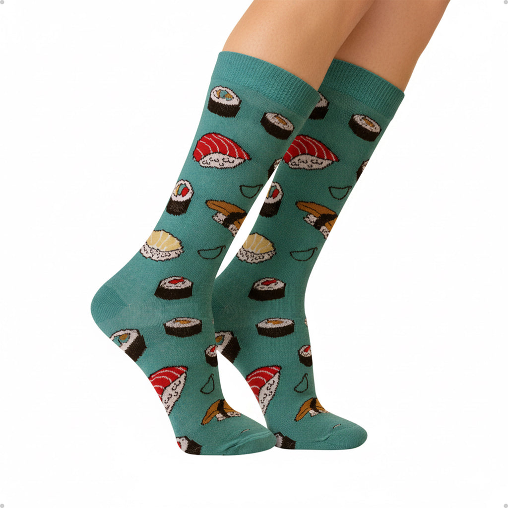 Meias Divertida Oddo Cano Longo Verde Sushi