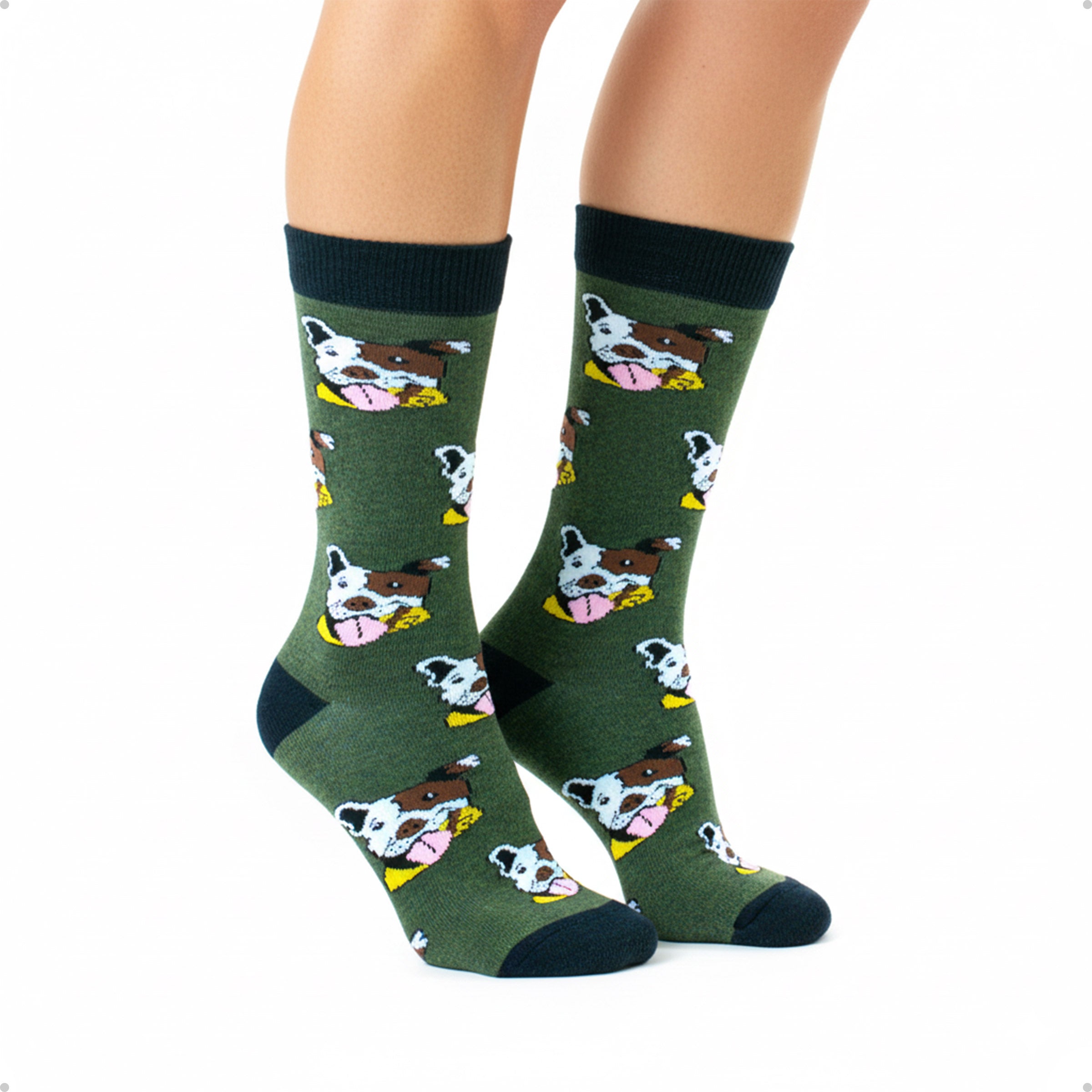 Meia Divertida Estampada Oddo Cano Longo Verde Cachorro