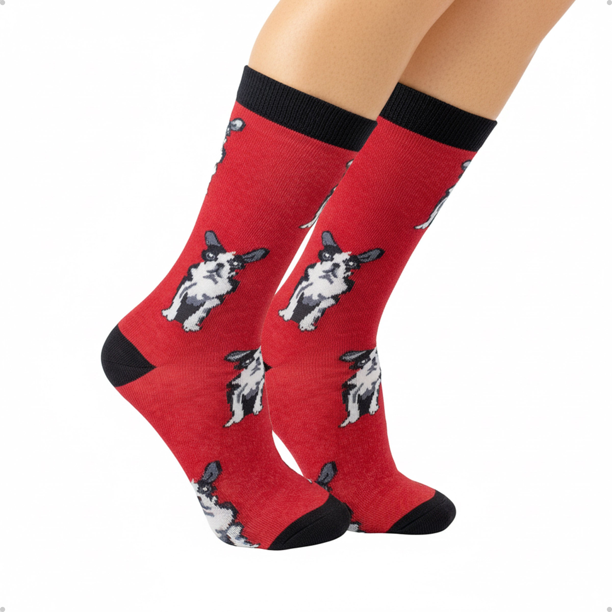 Meia Divertida Estampada Oddo Cano Longo Vermelho Cachorro Bulldog