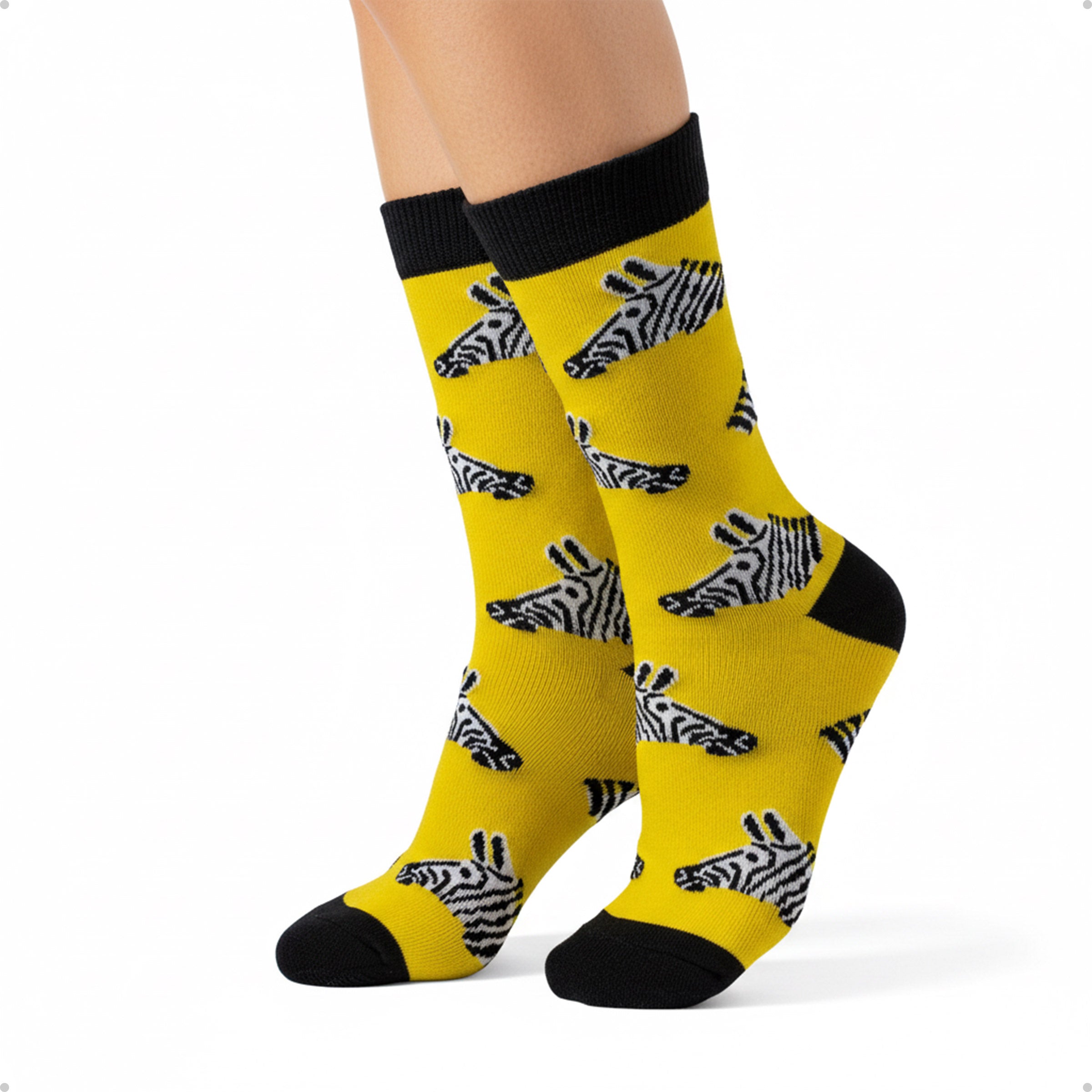 Meia Divertida Estampada Oddo Cano Longo Amarela Zebra