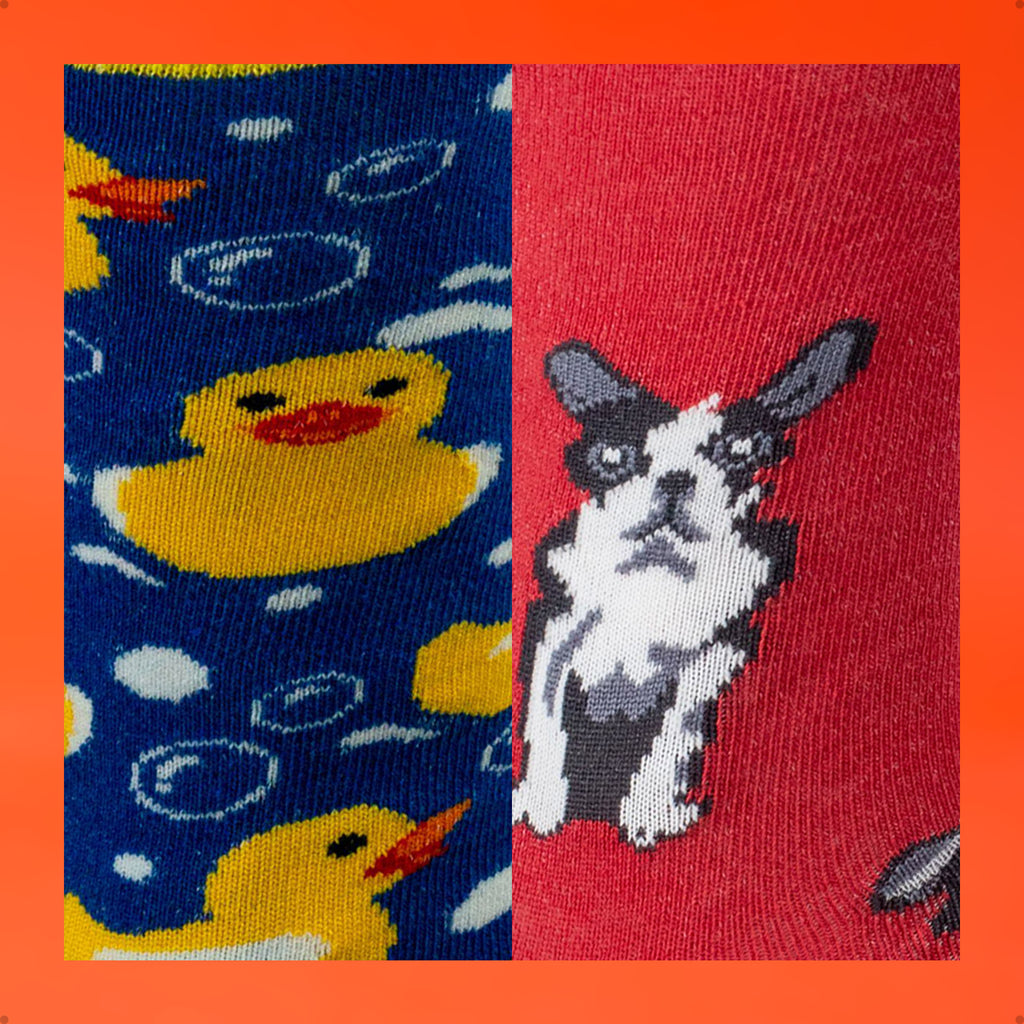 Kit 2 Meias Divertidas Estampadas Oddo Animais Pato Bulldog